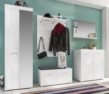 trendteam Garderobenschrank Amanda (Garderobe und Schuhschrank, weiß Hochglanz, 62 x 195 cm) variable Inneneinteilung