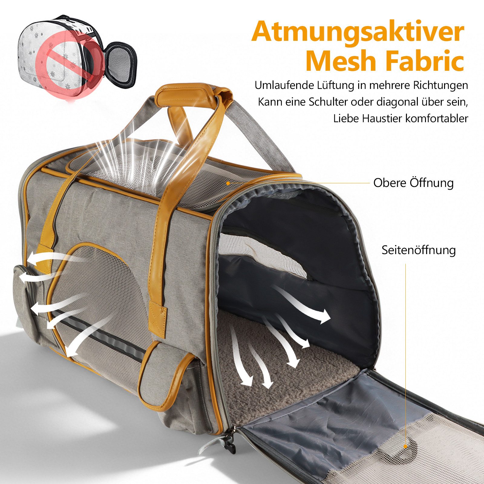 BlingBin Tiertransporttasche Transportbox Faltbare Transporttasche mit Schultergurt für Katze bis 8 kg, Atmungsaktiv Katzentasche für Mitte Kleine Hunde Katzen