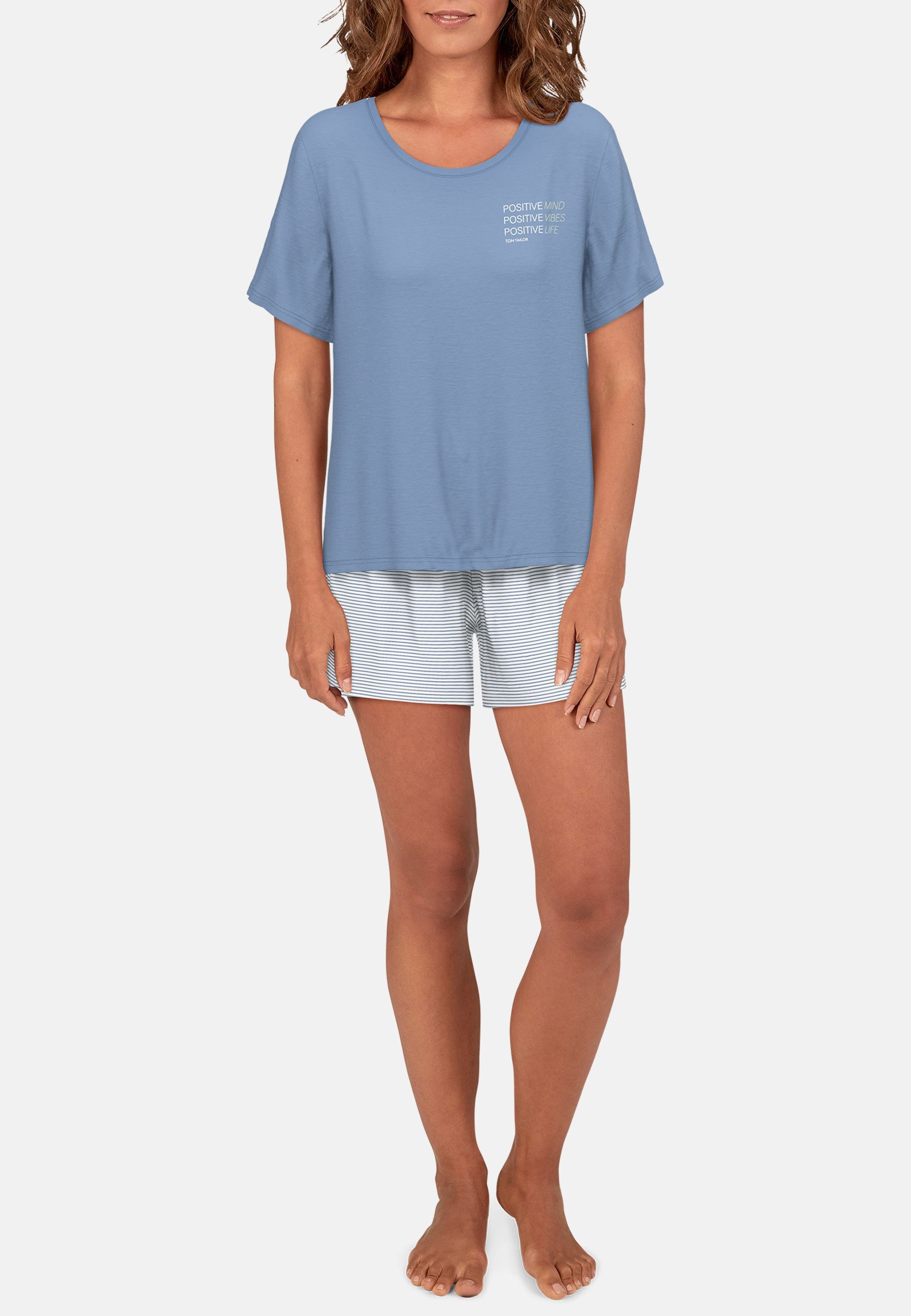 TOM TAILOR Shorty Westport (2 tlg) Streifendesign, Kurzarm, Rundhalsausschnitt, kurze Hose, Baumwollmix