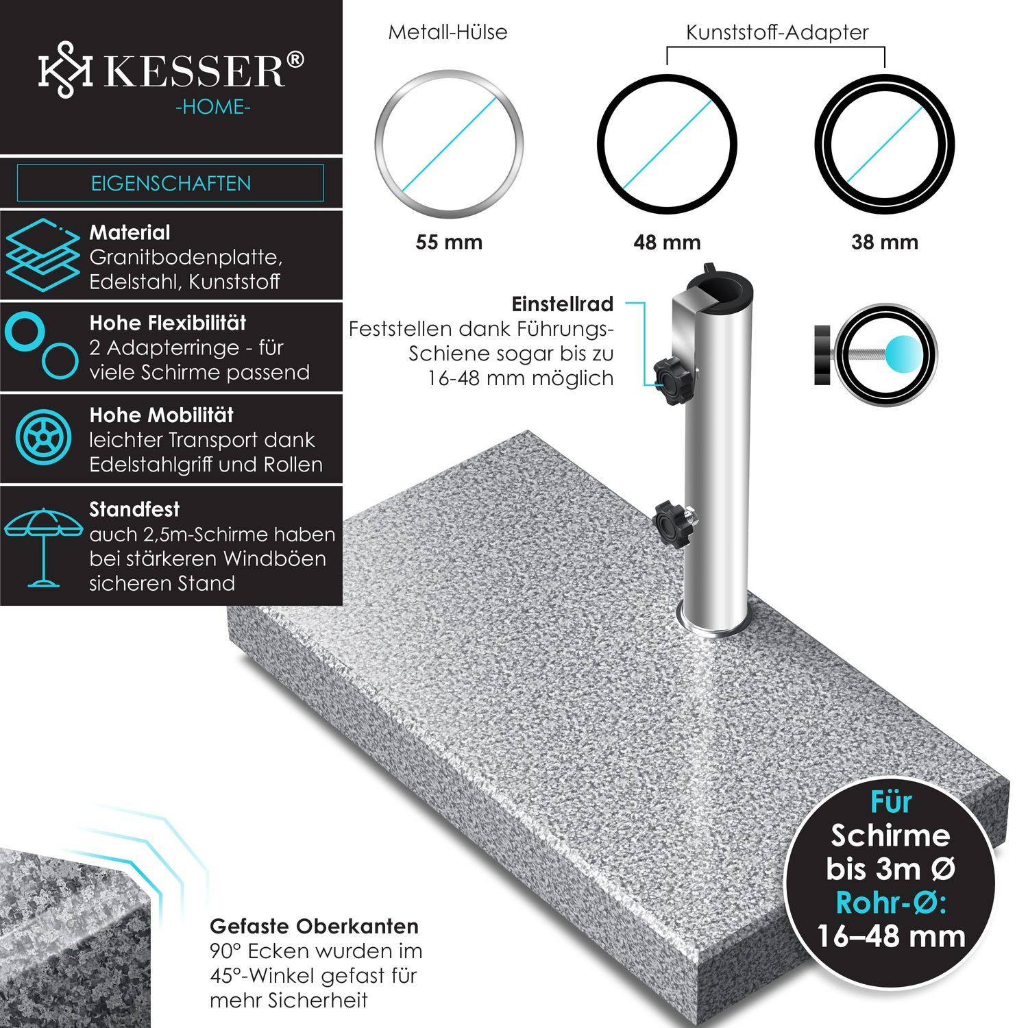 KESSER Kunststoffschirmständer, Granit Sonnenschirmständer mit Edelstahlroh günstig online kaufen