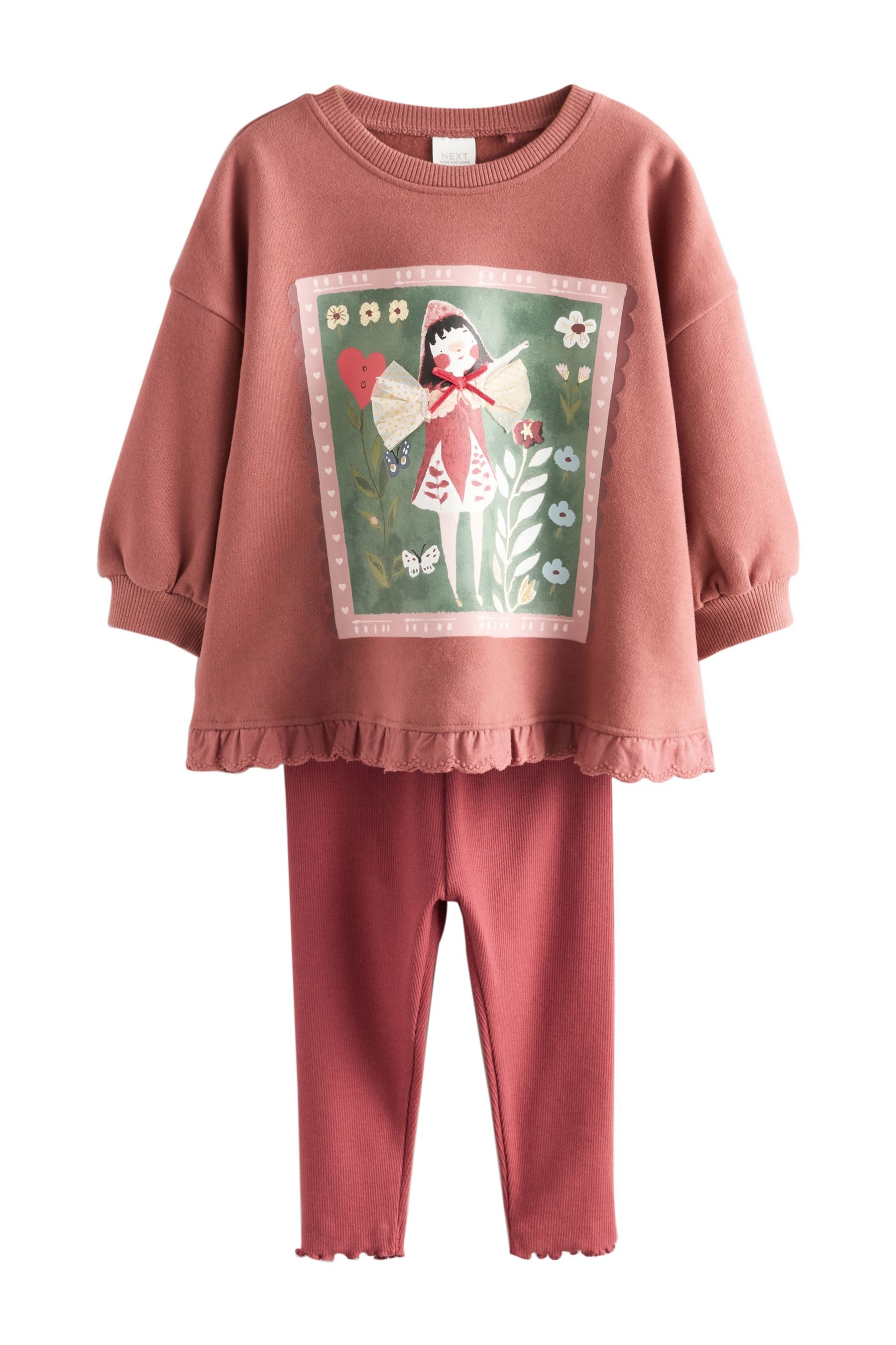 Next Top & Leggings Sweatshirt mit gerüschtem Saum und Leggings im Set (2-tlg)