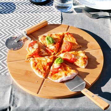 bremermann Pizzaschneider Pizzaservier-Set, Bambus, Schneidbrett, Pizzaheber, Pizzaschneider