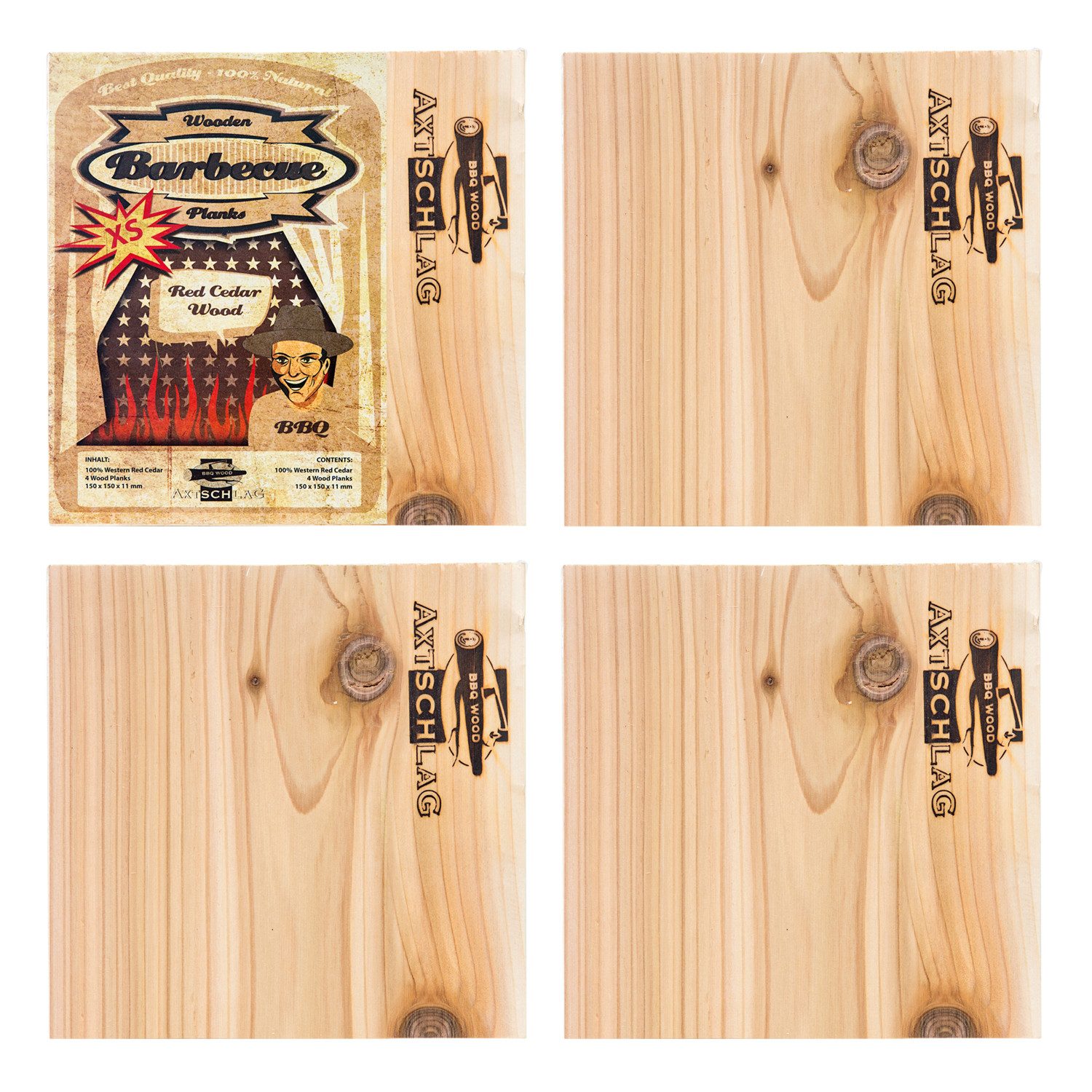 Axtschlag Aromaplanke Axtschlag Wood Plank Rotzeder XS 4er Set, Holz