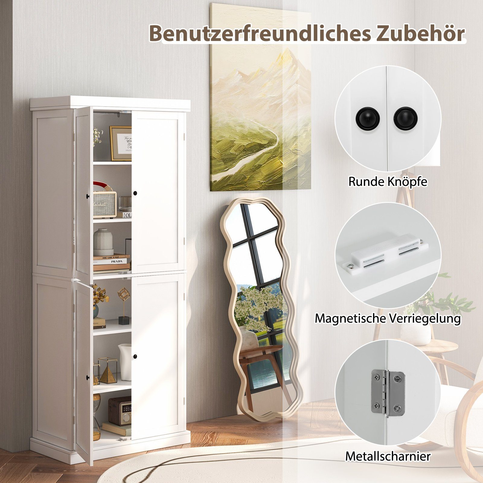 COSTWAY Kitchen Buffet, Kitchen Cabinet, Pantry Cabinet, 185cm, White