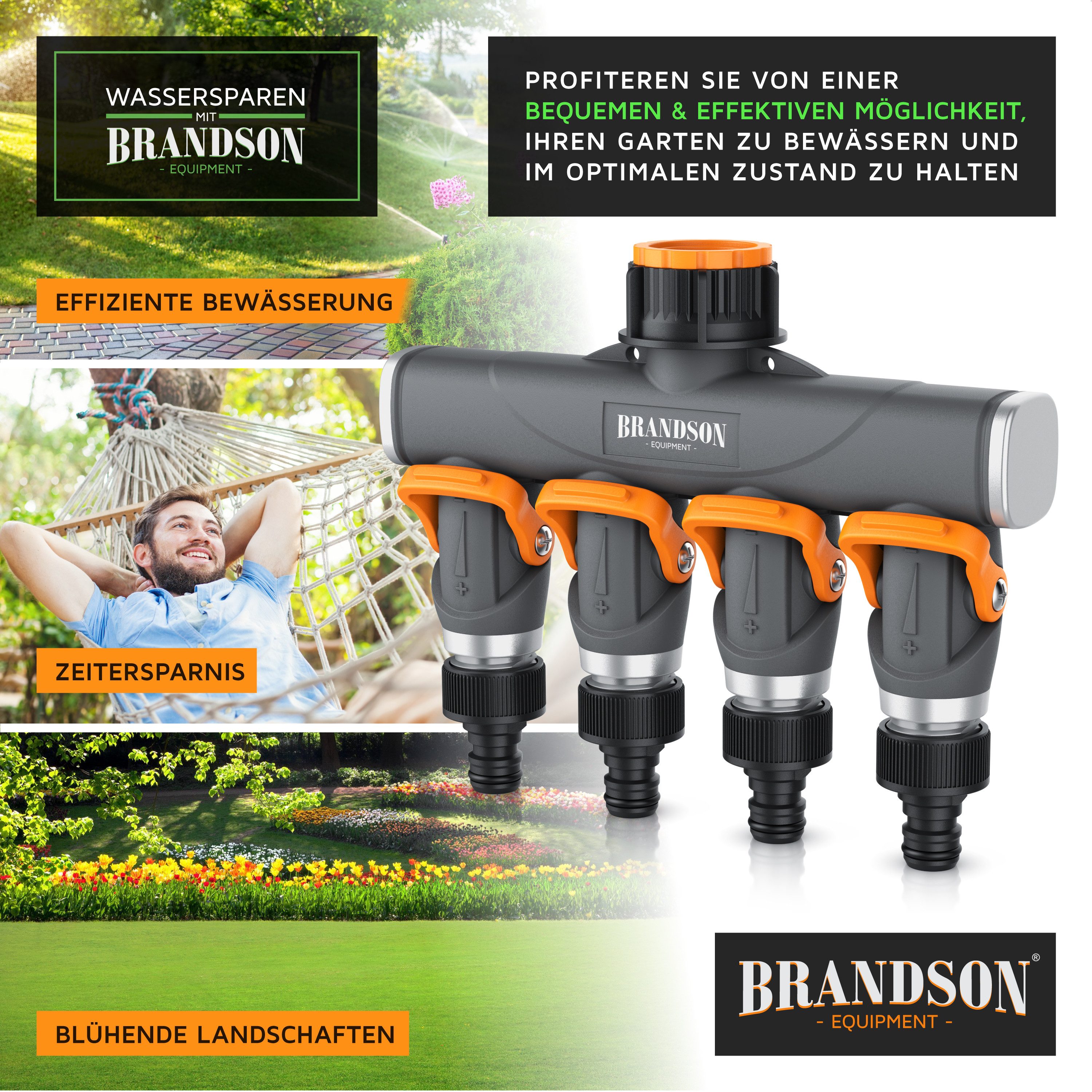 Brandson 4-Wege Verteiler 4-fach Schlauchverteiler, Gartenschlauch Wasserverteiler, 3/4 1/2 Zoll, (1-tlg), Schmaler Wasserhahn Schlauch Verteiler Regulierbar, G – Bild 5 von 5