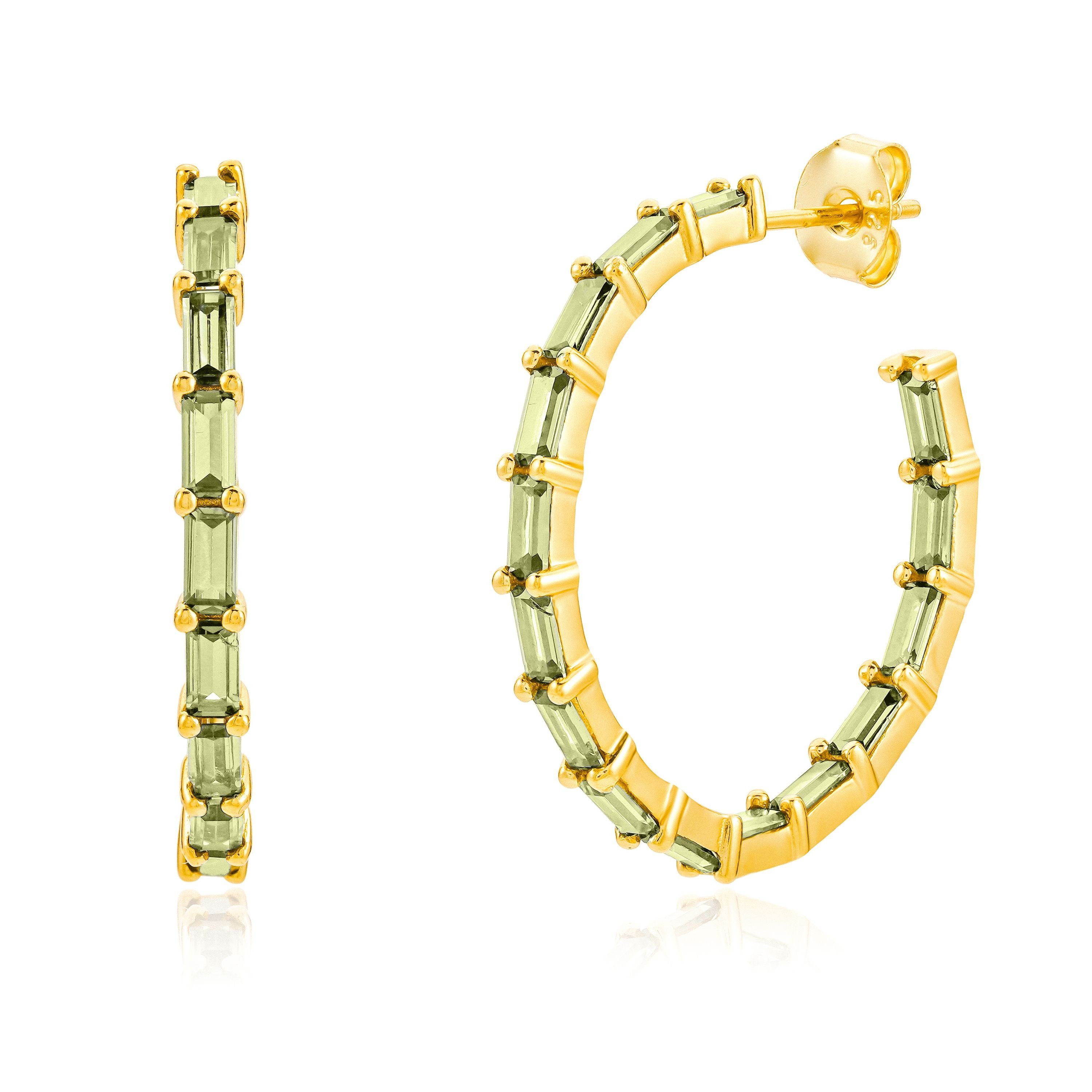 Brandlinger Paar Creolen Ohrringe Barcelona, Silber 925 vergoldet, mit olivgrünen Zirkoniasteinen