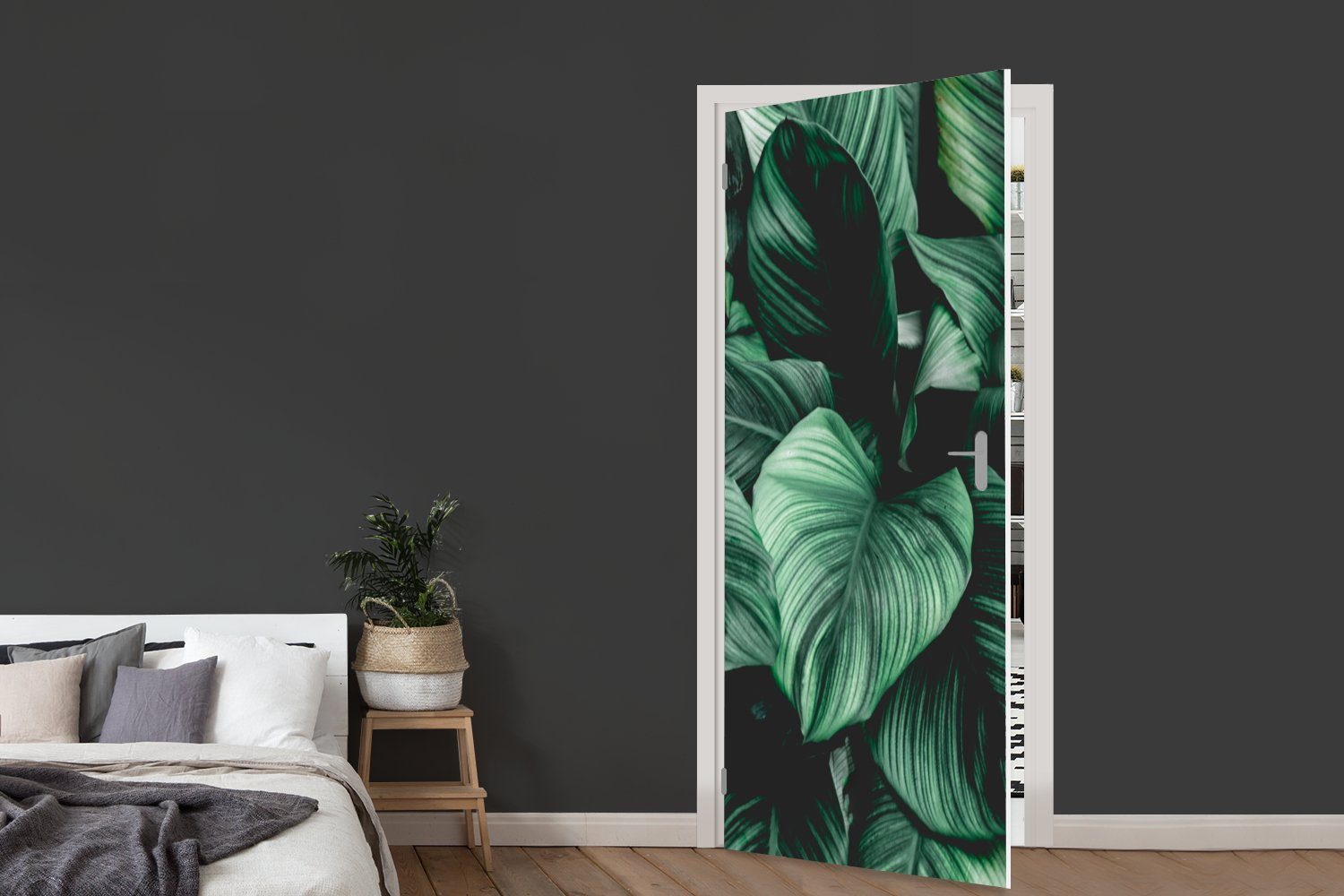 Tür, Matt, bedruckt, Blätter - Türaufkleber, St), Türtapete 75x205 (1 für - Pflanzen Tropisch Fototapete - - Dschungel Natur, MuchoWow cm