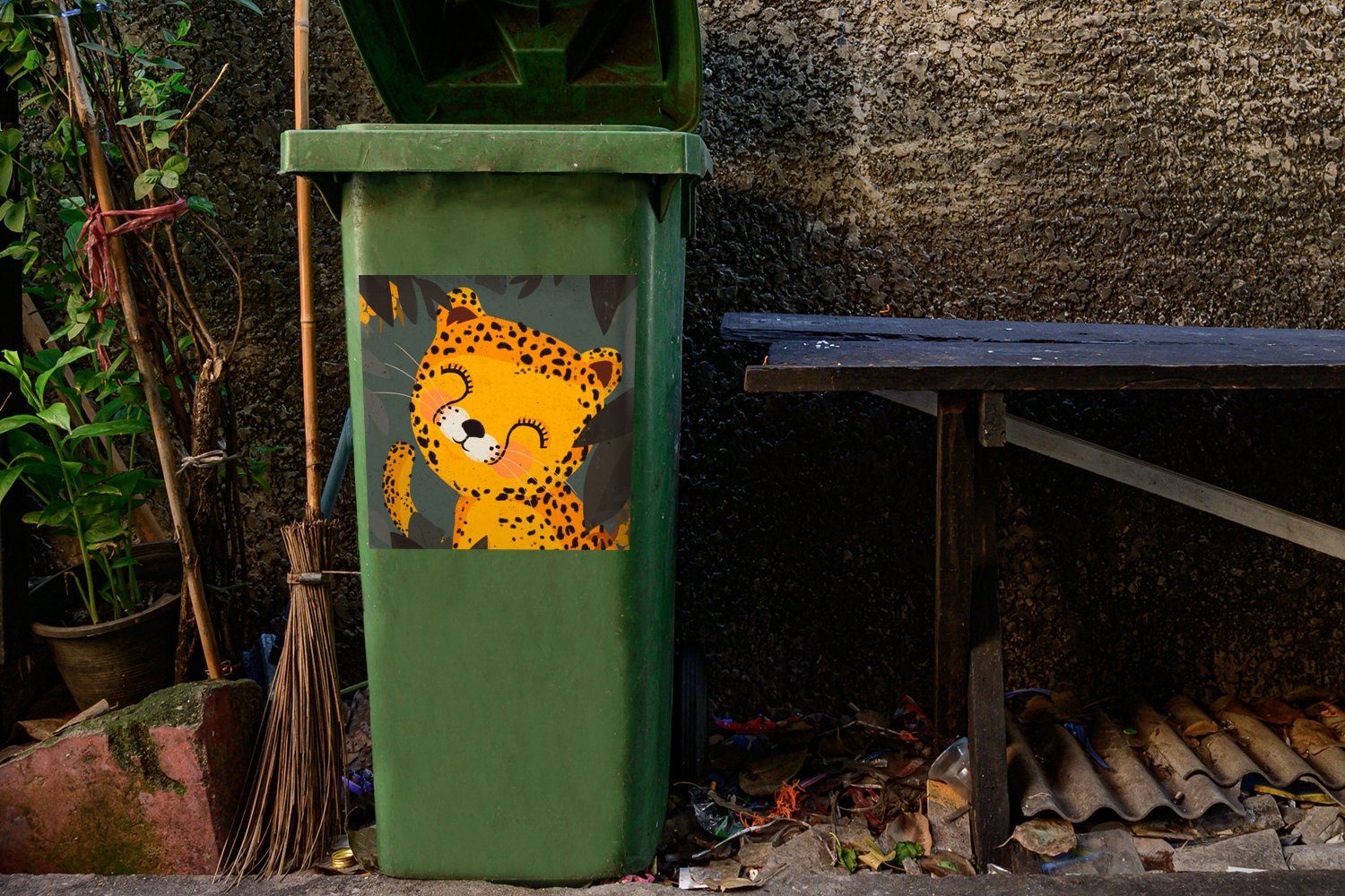 Gepard Mülltonne, Tiere Wandsticker Container, - Abfalbehälter Sticker, St), Mülleimer-aufkleber, Kinder (1 - - MuchoWow Dschungel