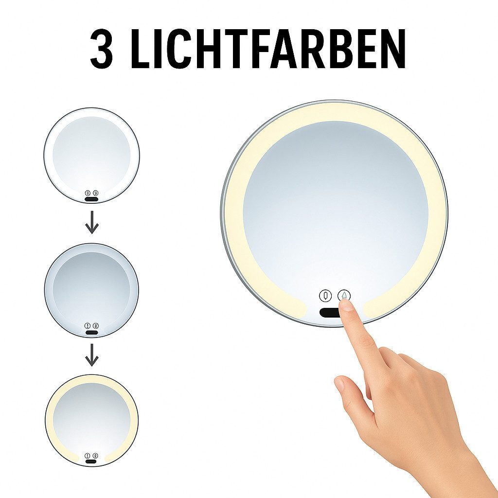 Libaro Kosmetikspiegel mit Sensor + Dimmer LED 7-fach Vergößerung VITTORA Schminkspiegel, Vergrößerungsspiegel 7x Bewegungssensor Wandmontage weißes Kabel Licht – Bild 4 von 5