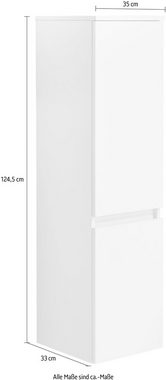 Saphir Midischrank Quickset 360 Badschrank in Weiß Glanz mit 2 Türen, 3 Glas-Einlegeböden inkl. Türdämpfer, 35 cm breit, 124,5 cm hoch, grifflos, wandhängend