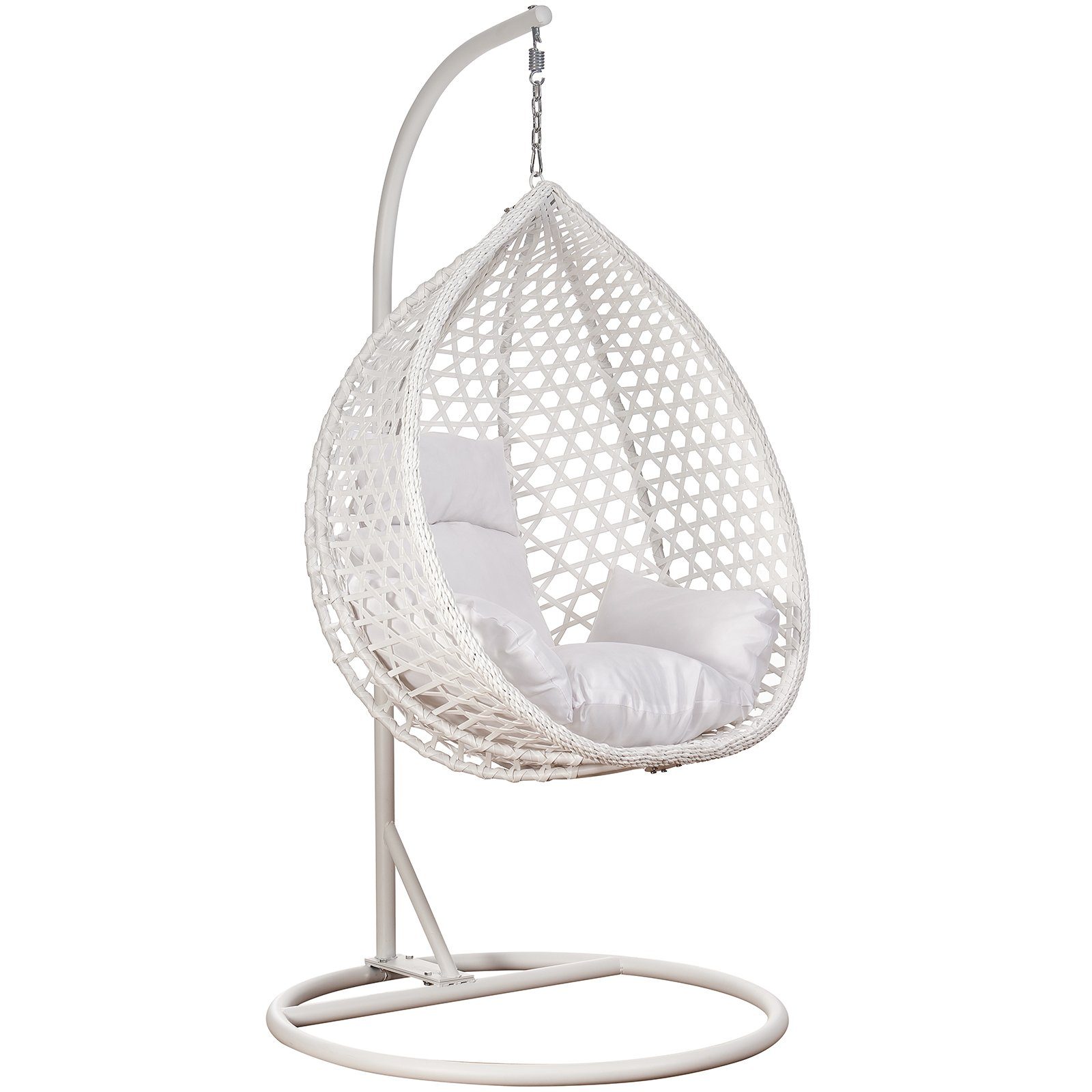 RAMROXX Hängesessel Luxus Style XXL Rattan Korb und Gestell Weiss mit  Relaxkissen Weiss