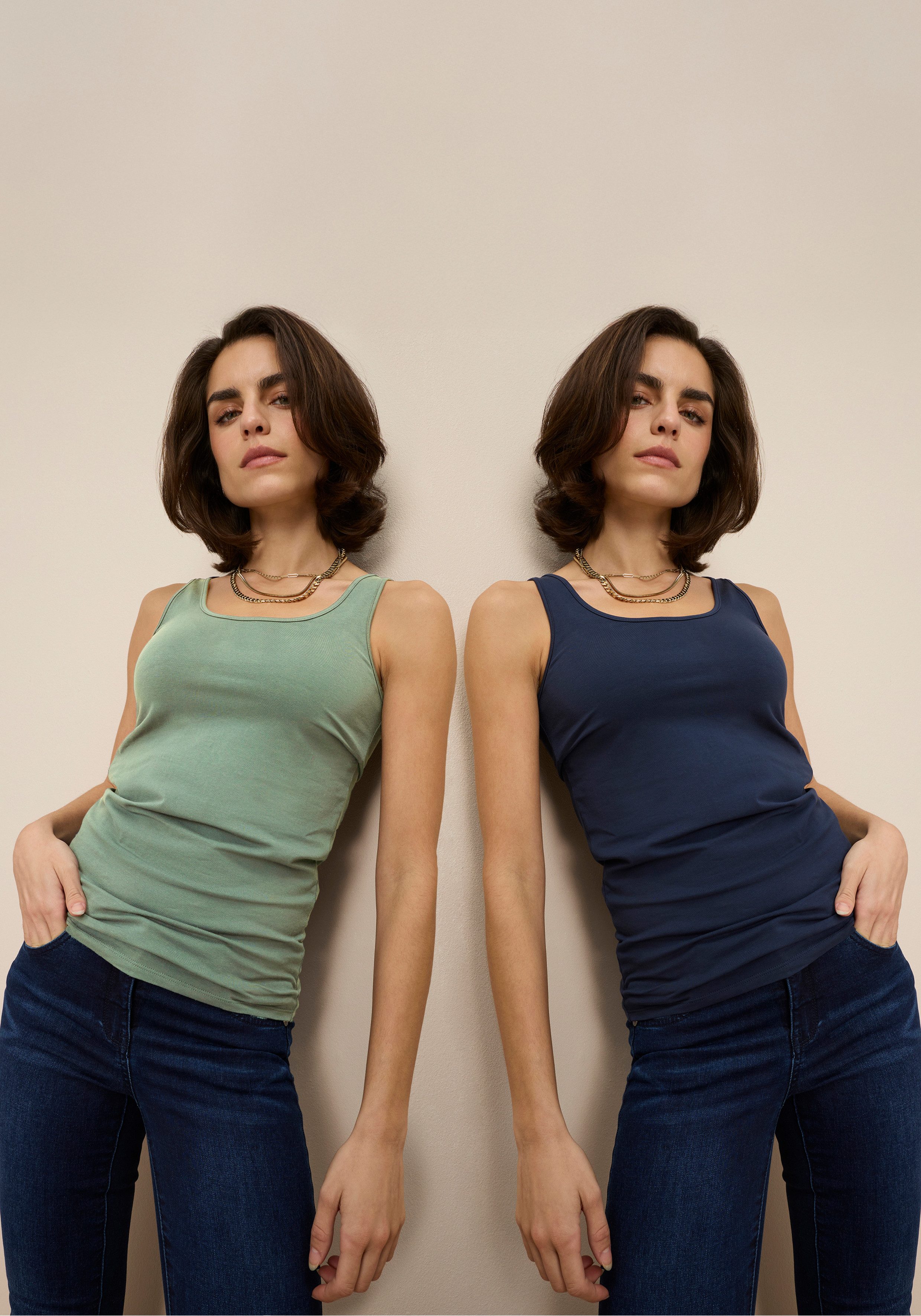Tamaris Tanktop im Set, aus elastischer Baumwollmischung (2er-Pack) figurbetonte Passform, unifarben, hüftbedeckende Länge. Reduzierter Preis € 20,99. Unverbindliche Preisempfehlung € 24,99, (€ 20,99 pro 1 Stk)