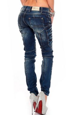 Cipo & Baxx Slim-fit-Jeans Low Waist Hose BA-WD255 Stonewashed im Biker Style mit Verzierungen