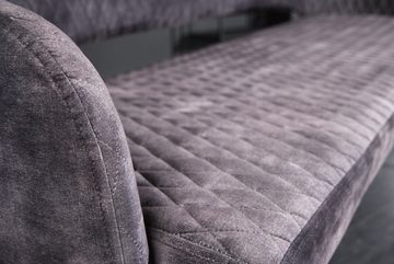 LebensWohnArt Sitzbank Design Sitzbank FRANCE 160cm Samt grau Ziersteppung Armlehnen