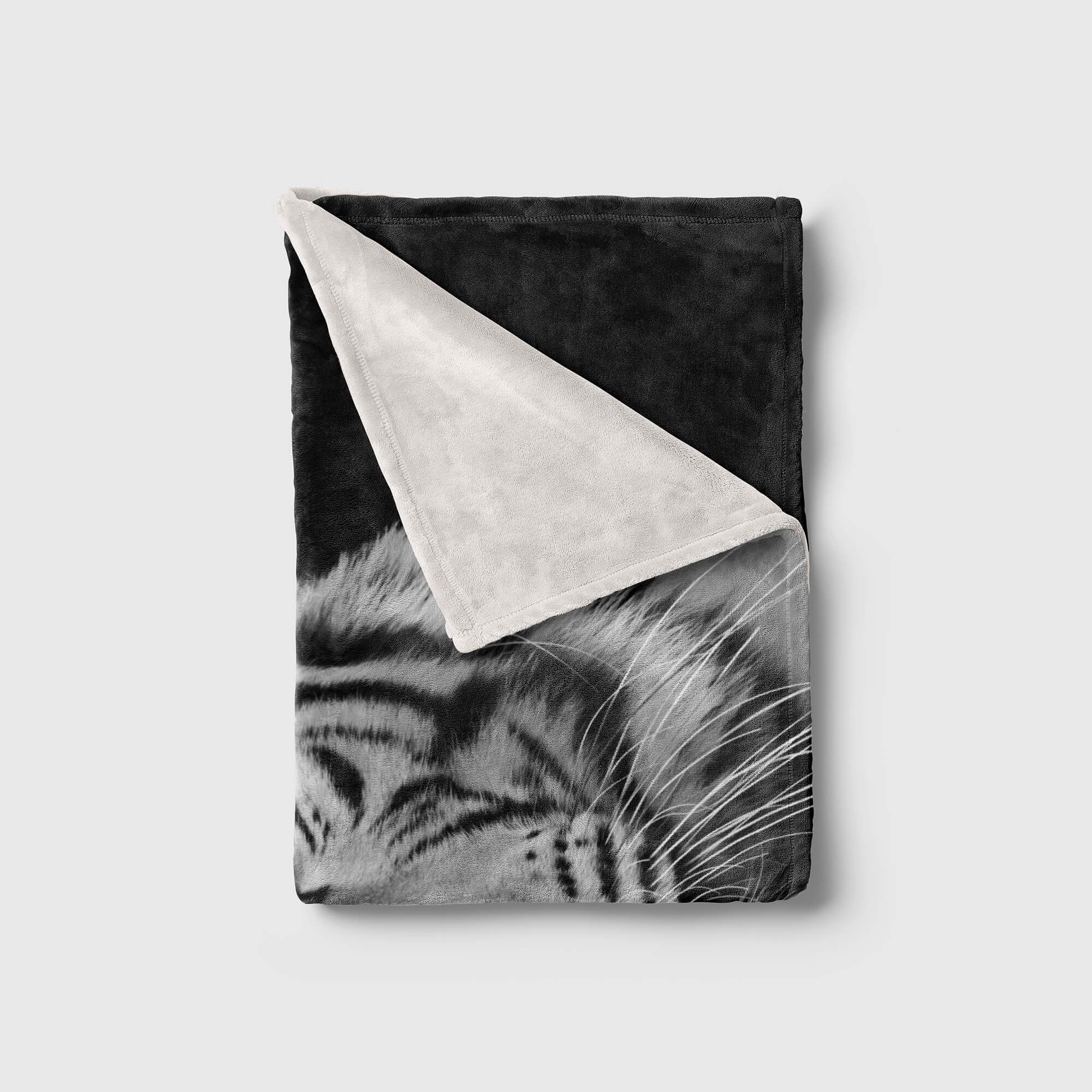 weißer Handtücher Handtuch Baumwolle-Polyester-Mix Art Saunatuch (1-St), Kuscheldecke mit Strandhandtuch Tiermotiv Tiger, Handtuch Sinus