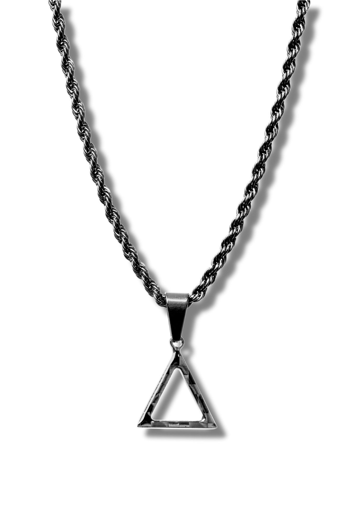 CRBNCNCPT Kette mit Anhänger Carbon Dreieck Anhänger mit schwarzer Edelstahl Kette Herren Halskette, Carbon