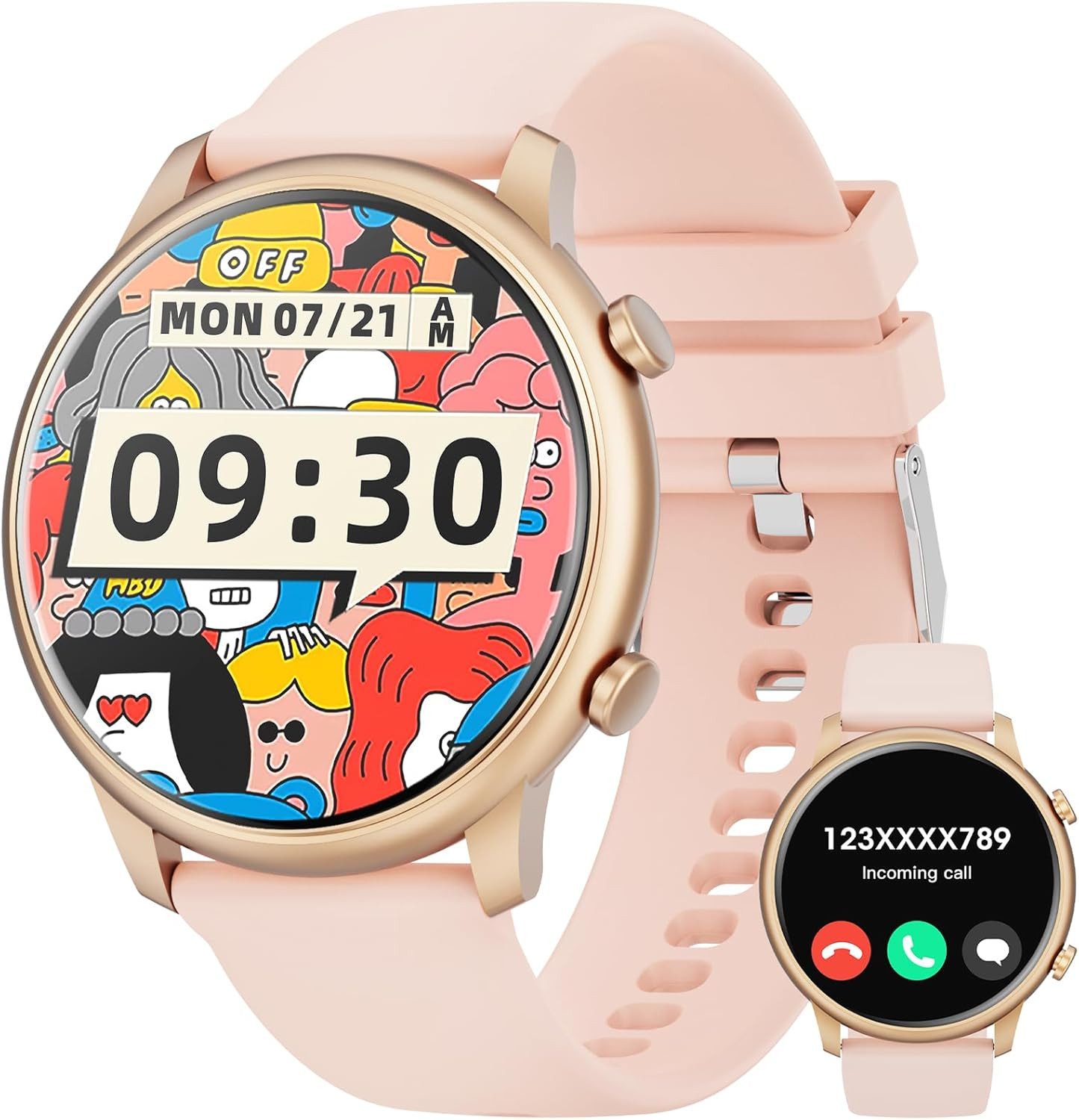 Hwagol Smartwatch (3,6 cm, android ios), Smartwatch Damen AMOLED Display Telefonfunktion IP68 Zyklustracking