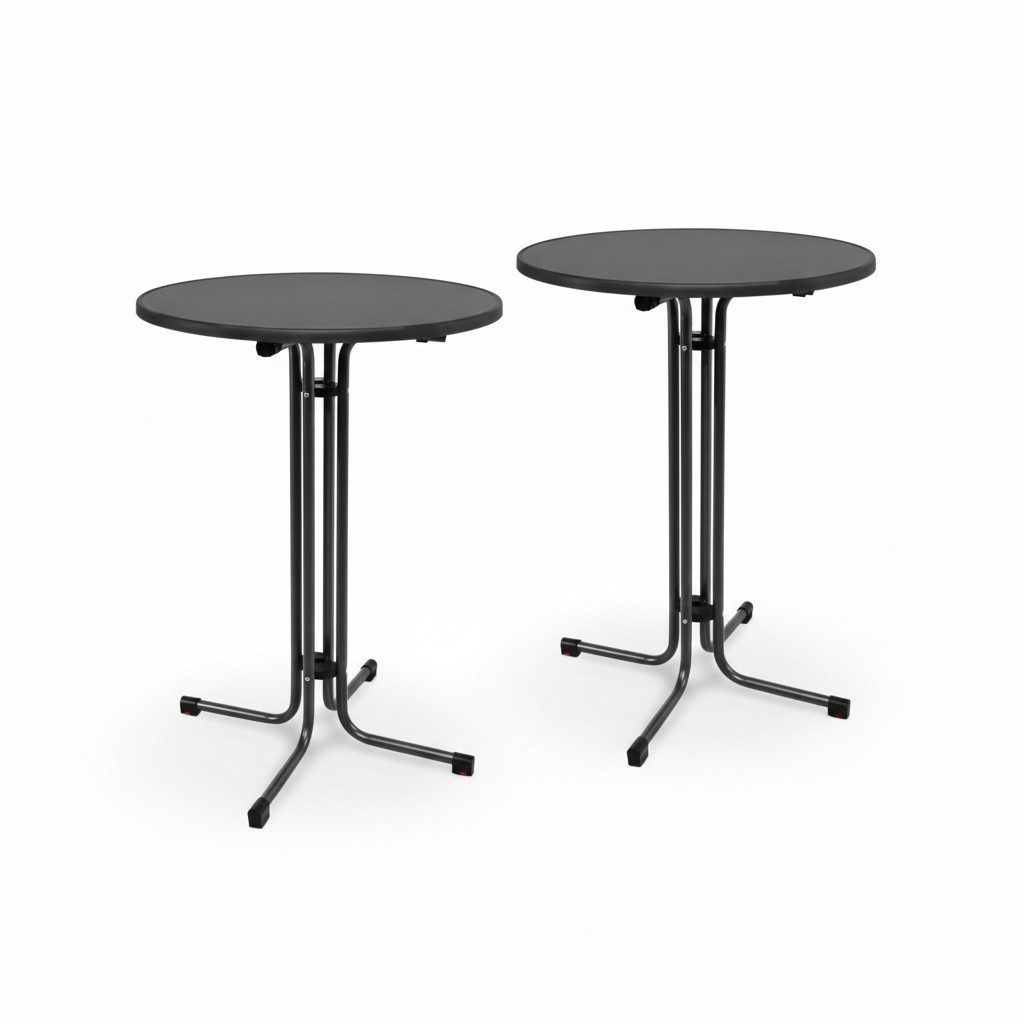 Beautissu Stehtisch Outdoor Stehtisch Bellini, klappbar, 2er Set, Ø70cm, Schwarz, wetterfest – kratzfest – Gastro-Qualität