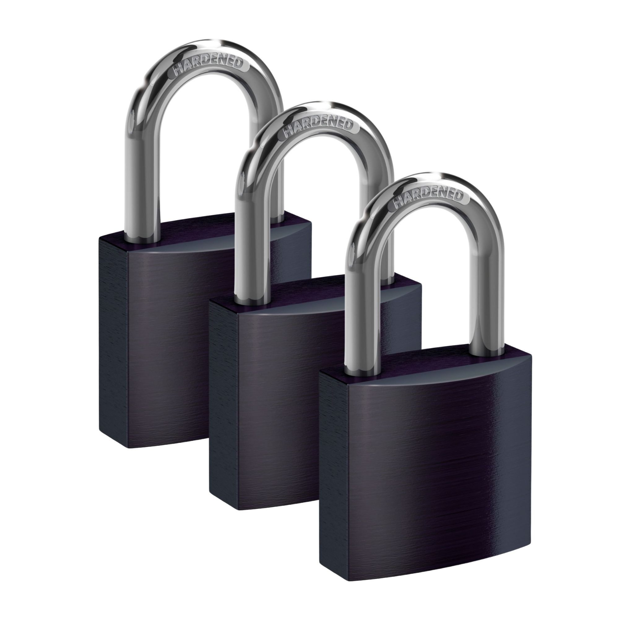BASI Vorhängeschloss Vorhangschloss, (Spar-Set, 3-tlg), 3er Set, Breite 40 mm, Aluminium, Stahlbügel, VS, gravurfähig, Schwarz