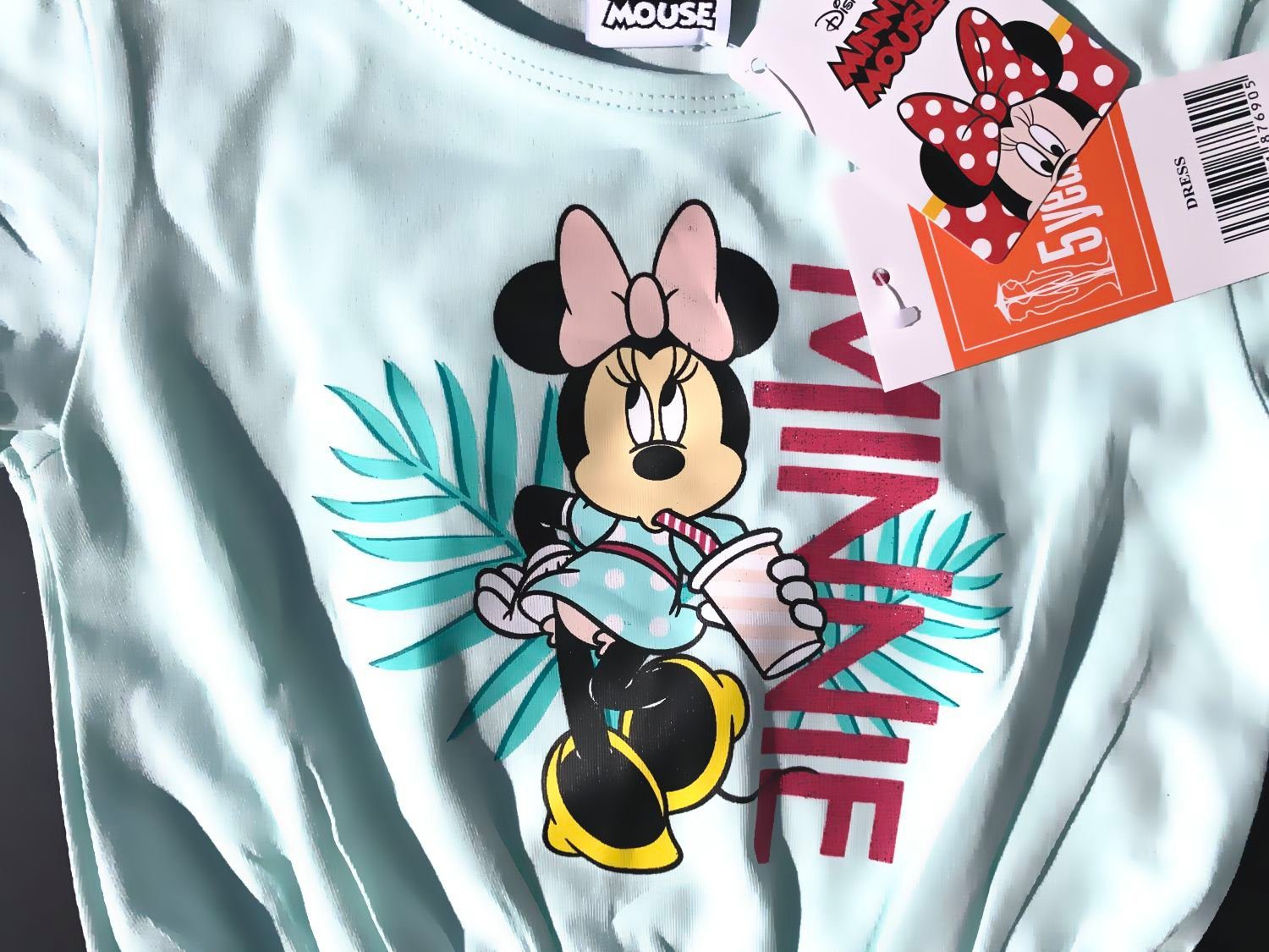 Disney Minnie Mouse Sommerkleid 2x MINNIE MOUSE Kleid Mädchenkleid Sommerkleid Mini Maus Türkis und gestreift Mädchen 2 3 4 5 6 7 8 9 10 Jahre Gr. 98 104 110 116 128