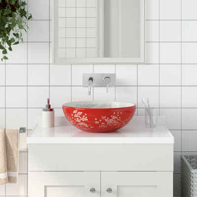 vidaXL Waschbecken Aufsatzwaschbecken Weiß und Rot Rund Ø41x14 cm Keramik