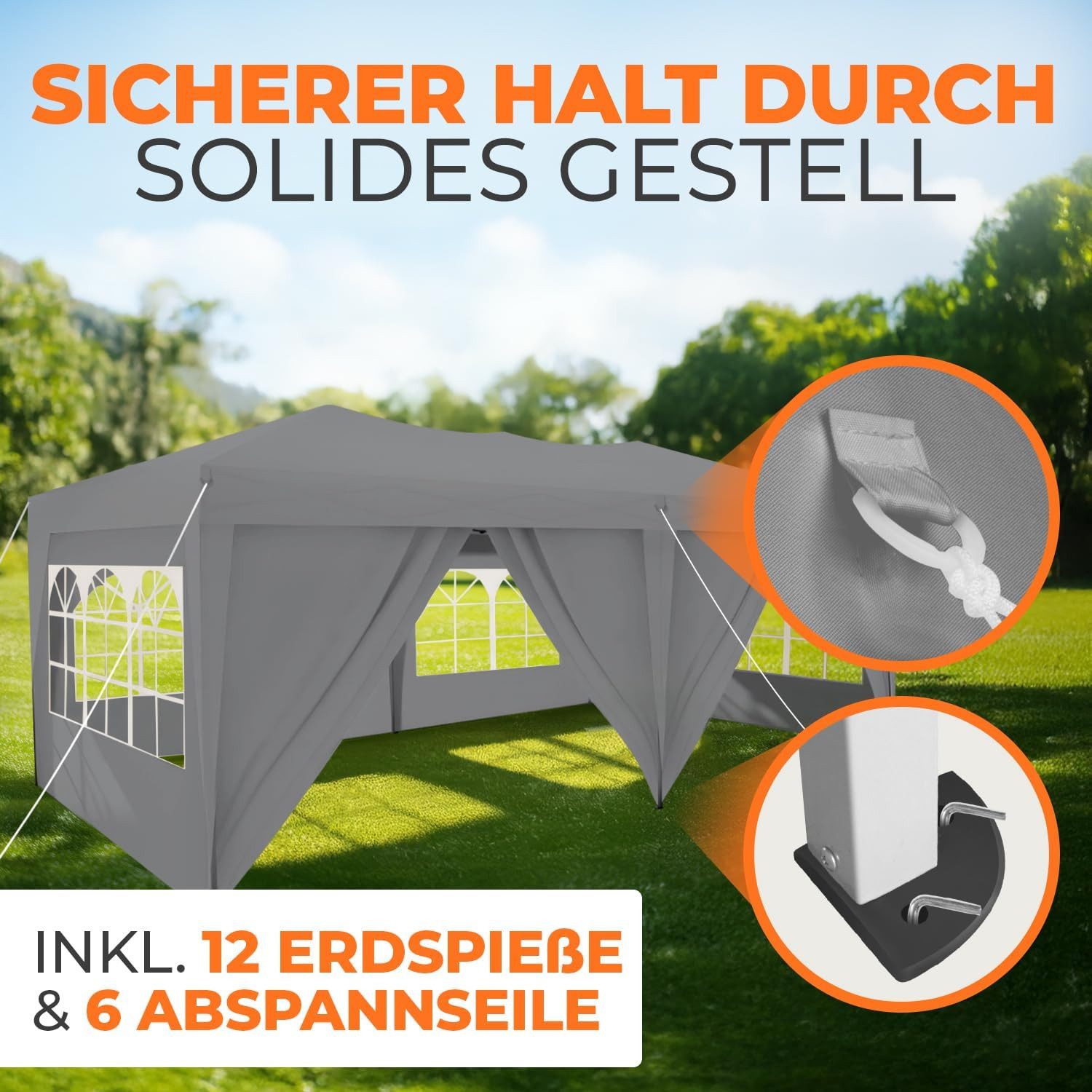Kronenburg Partyzelt 3x6m wasserdicht - Gartenpavillon, Faltpavillon stabil, UV-Schutz 50+ – Bild 5 von 5