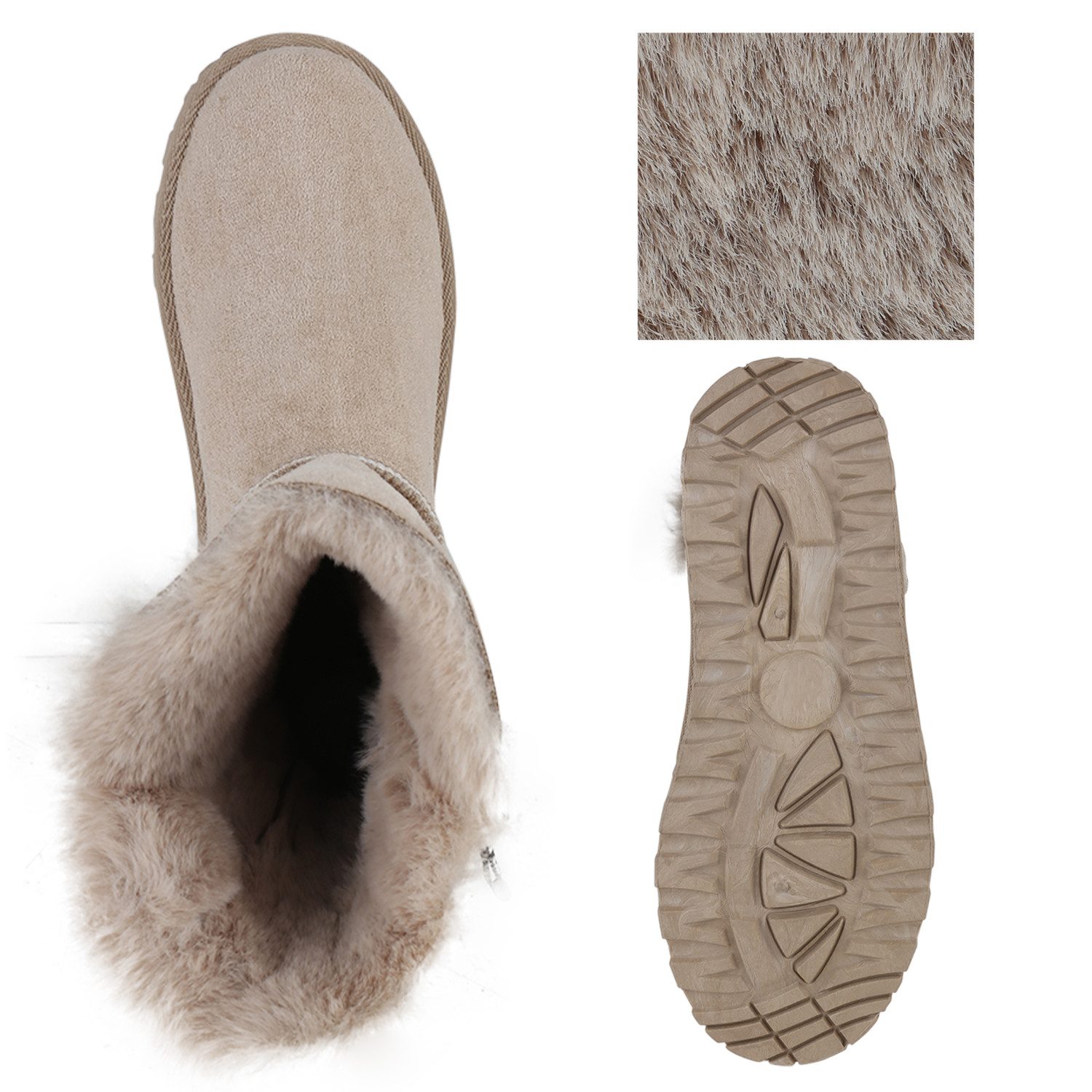 VAN HILL 839666 Winterstiefelette Damen Warm Gefütterte Winter Boots Stiefeletten Kunstfell