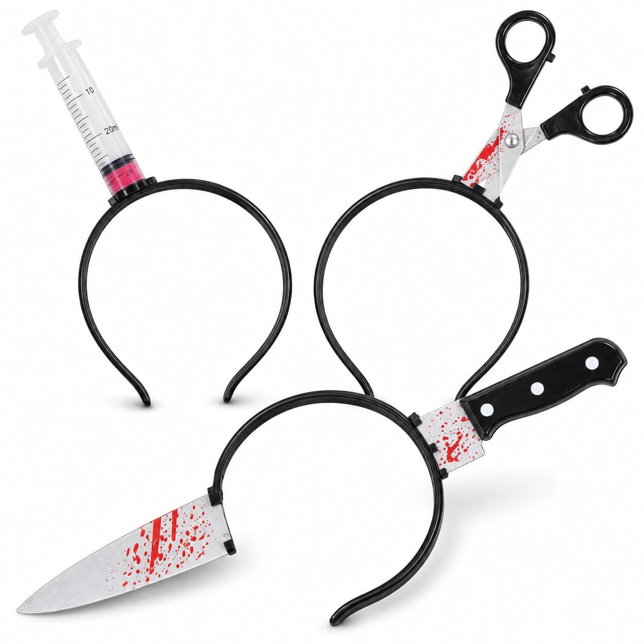 TK Gruppe Kostüm 3-teiliges Halloween-Requisitenset: Spritze, Messer und Schere