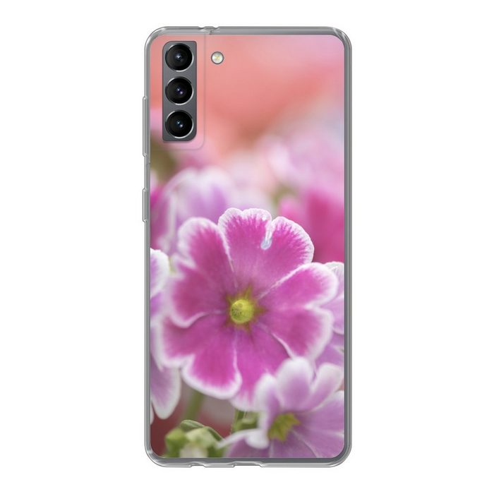 MuchoWow Handyhülle Nahaufnahme von rosa Primeln Phone Case Handyhülle Samsung Galaxy S21 Plus Silikon Schutzhülle