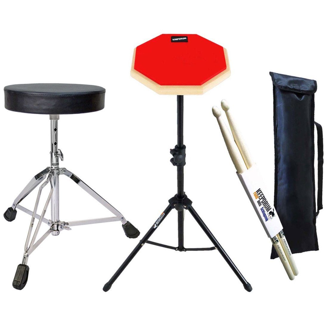 keepdrum Schlagzeug keepdrum DP-RD Practice Pad Rot mit Stativ mit Hocker und Sticks,mit Stativ Drumsticks, Hocker