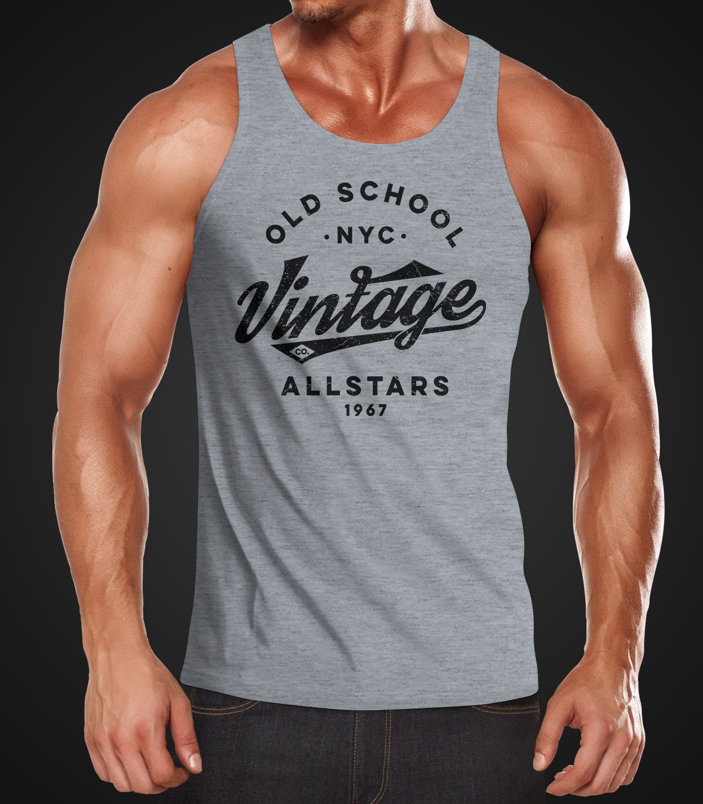 Herren Tanktops Neverless Tanktop Herren Tank-Top College Style Schriftzug Oldschool Vintage Allstars Design Muskelshirt Muscle 