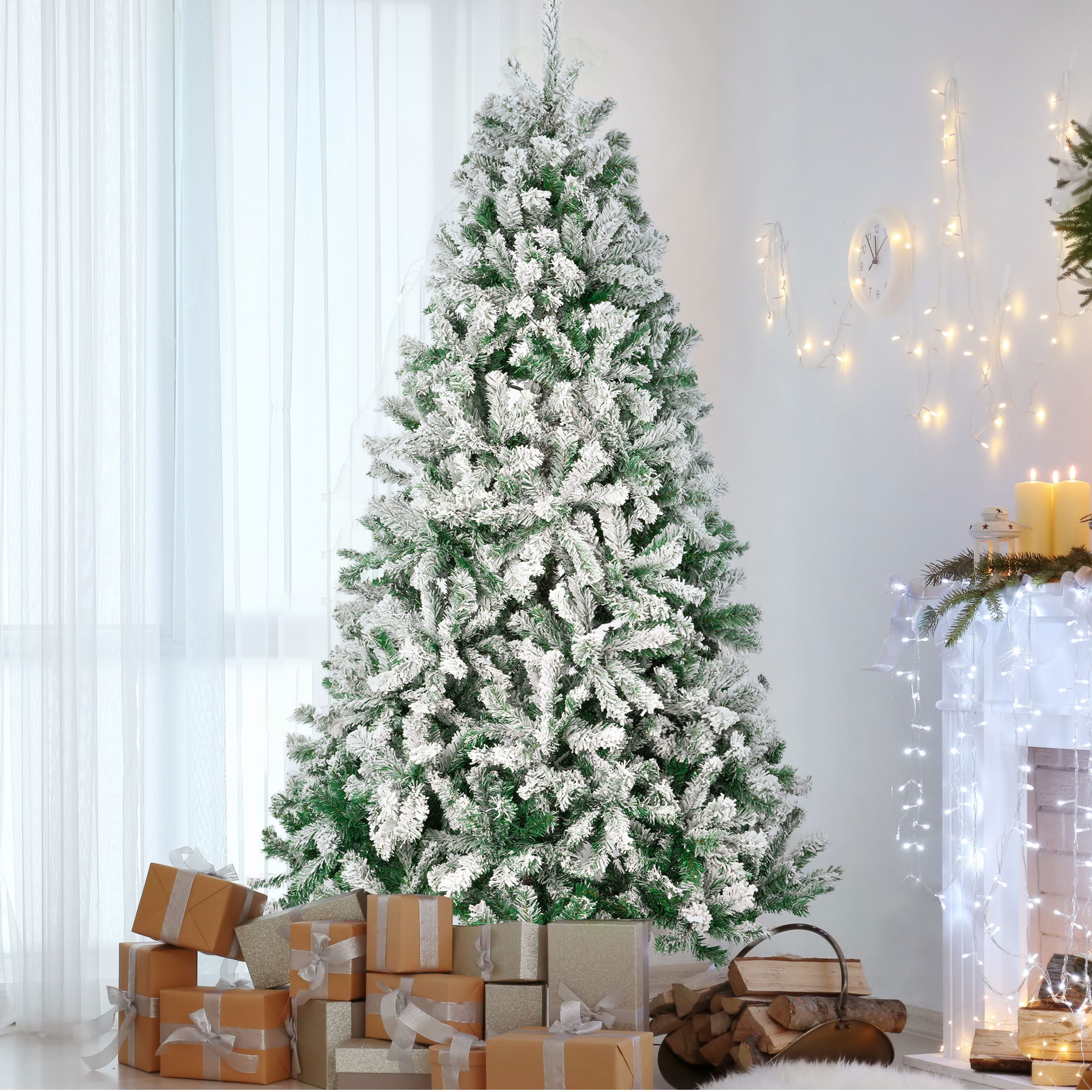 Künstlicher Weihnachtsbaum mit Schnee, Tannenbaum mit Beleuchtung, PVC, 180CM