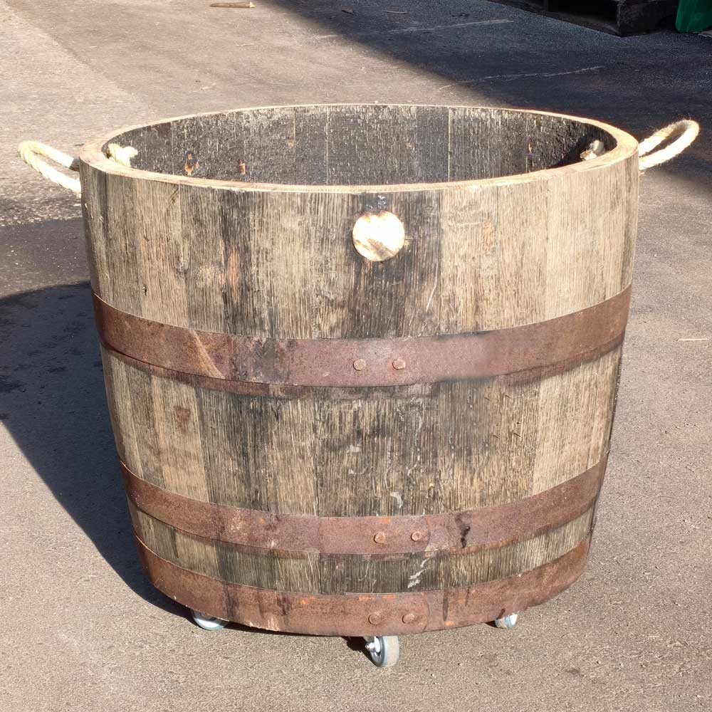 Temesso Pflanzkübel Extra HOHES schottisches Whiskyfass halbiert (Höhe ca. 50 cm) natur