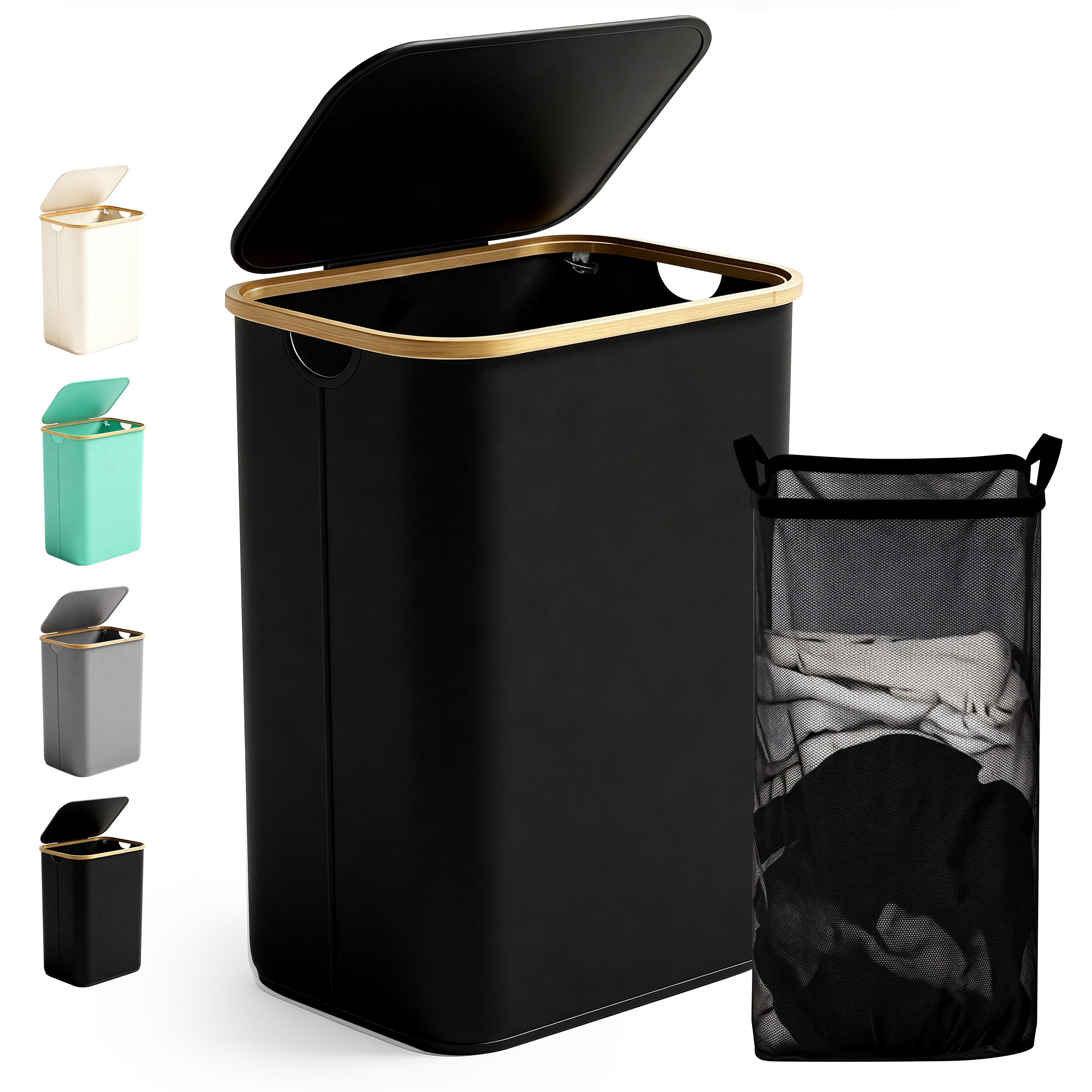 Ribelli Wäschekorb Wäschekorb mit Deckel und Herausnehmbar Wäschesack, Wäschetonne Schmal für Waschküche, Bad, Schlafzimmer, 85L