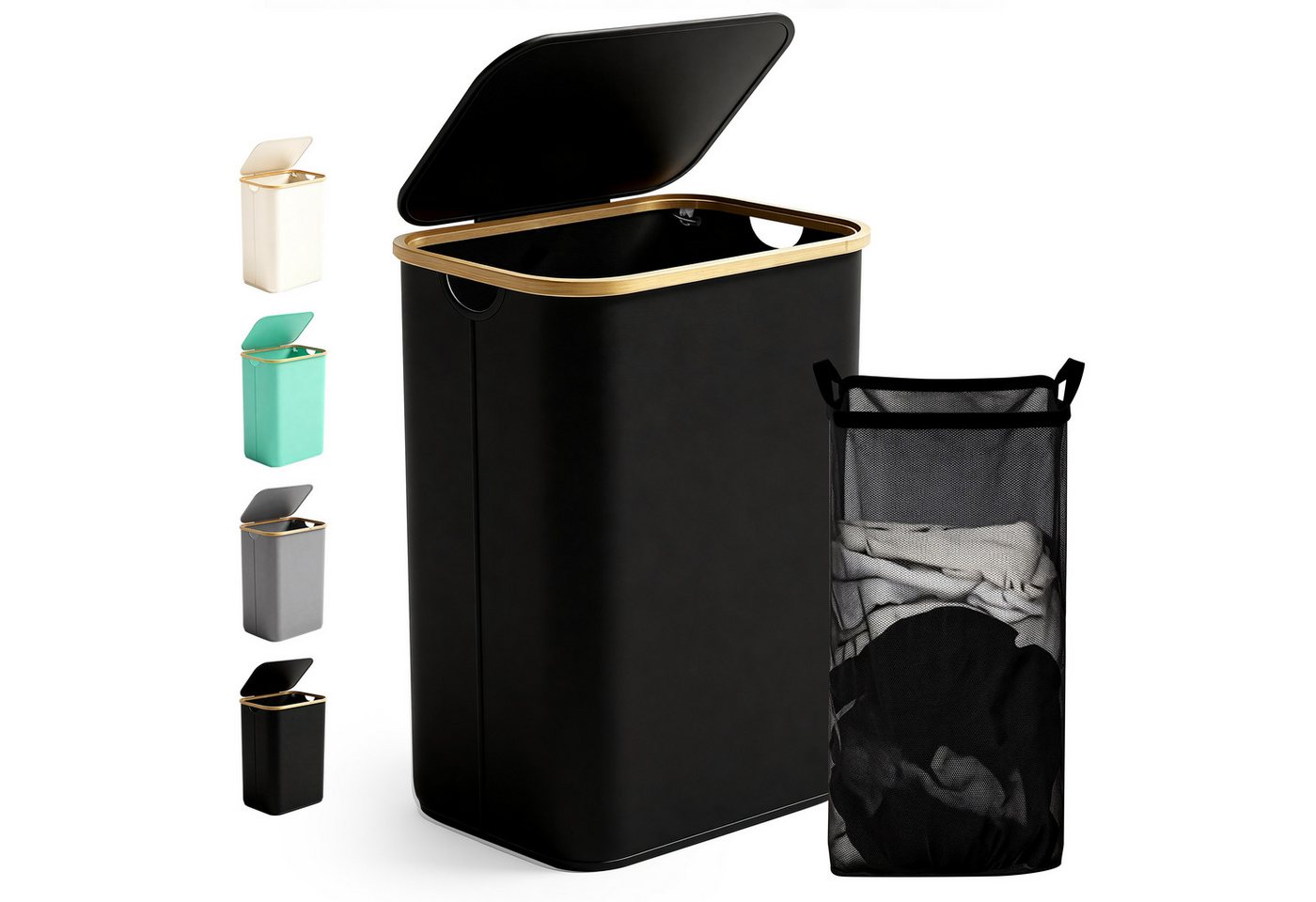 Ribelli Wäschekorb Wäschekorb mit Deckel und Herausnehmbar Wäschesack, Wäschetonne Schmal für Waschküche, Bad, Schlafzimmer, 85L