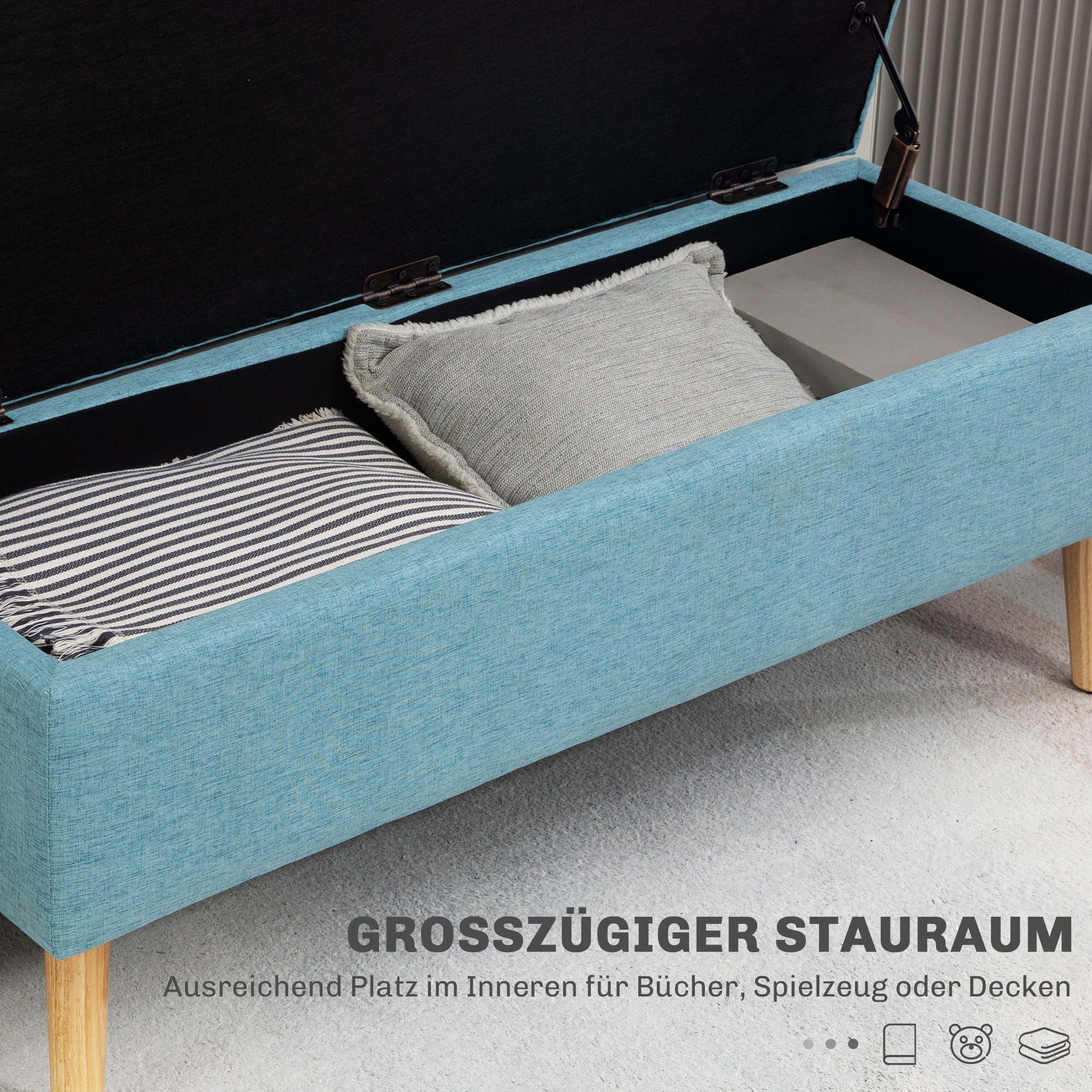 furnicato Polsterbank Sitzbank mit Stauraum 110x39x45cm, Leinenoptik, Blau (1-St)
