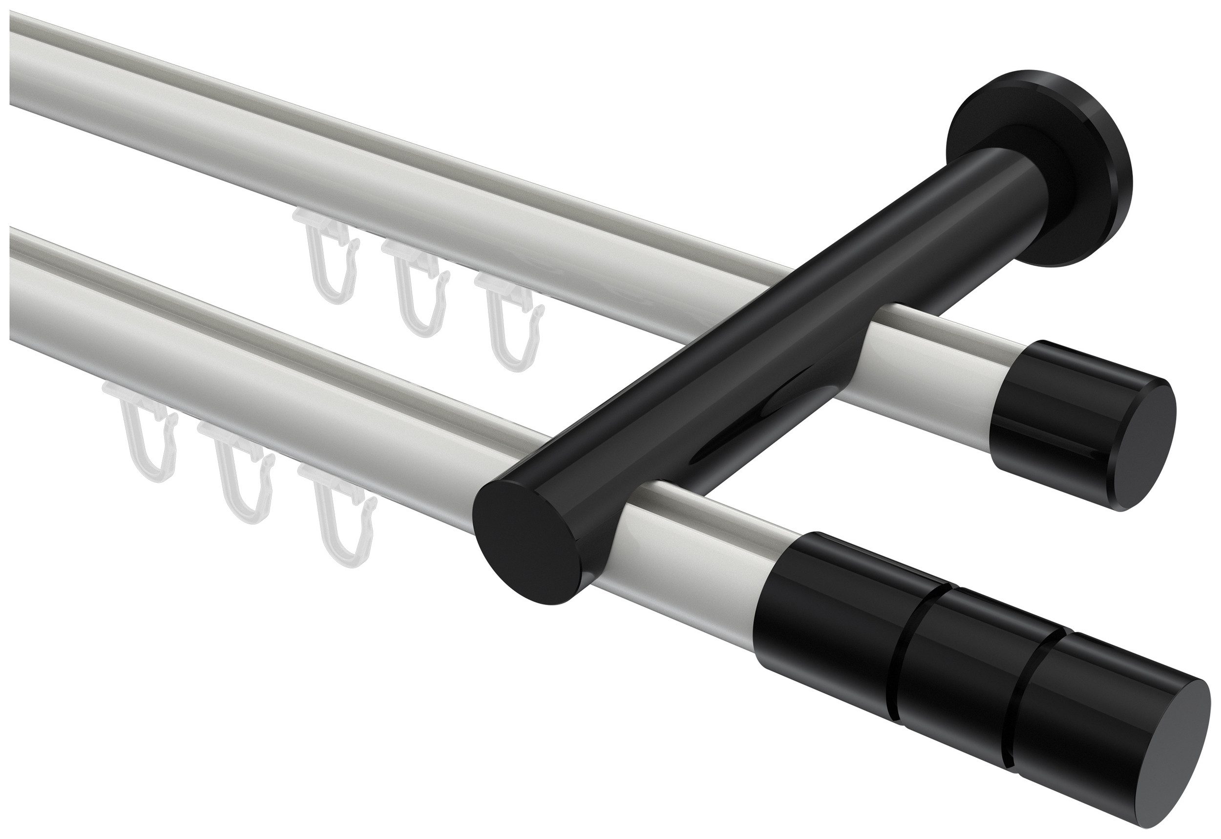 INTERDECO Innenlaufschiene Platon Elanto, Ø 20 mm, 2-läufig, Fixmaß, kürzbar, Wandmontage, Aluminium, Weiß / Schwarz / Bicolor