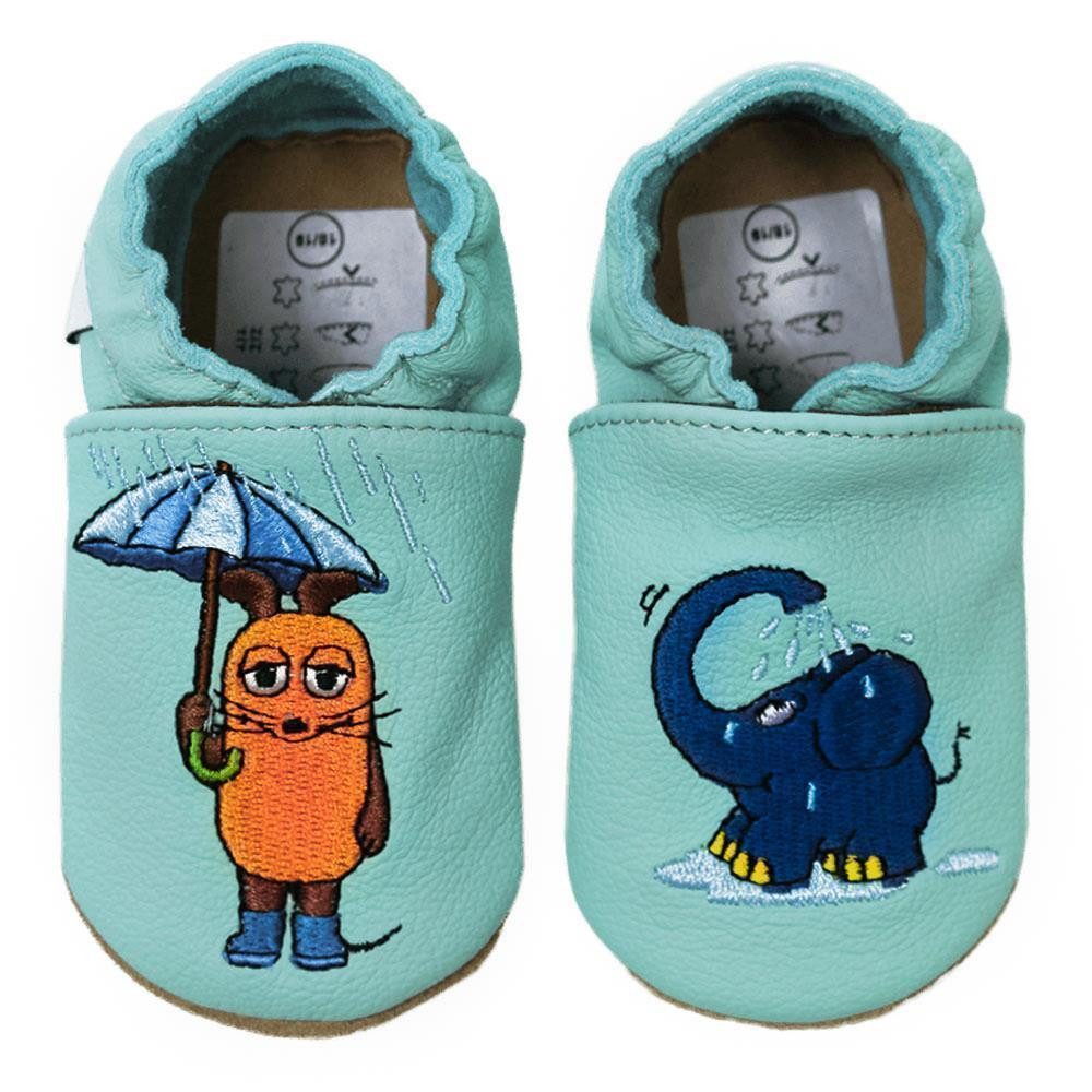 HOBEA-Germany Kitaschuhe Maus mit Elefant Regen mint 28/29 (3 - 3½ Jahre) Lauflernschuh