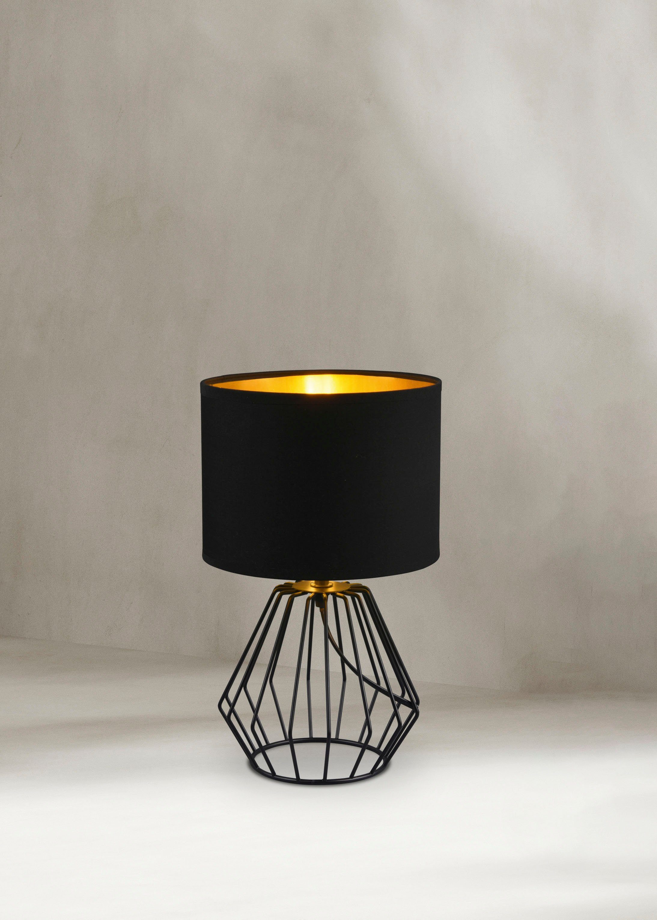 Reality Leuchten Schreibtischlampe Chuck, Leuchtmittel wechselbar, ohne Leuchtmittel, Warmweiß, Fuß in Gitter-Optik, Schirm schwarz-gold Kombi, Höhe 37cm / Ø 20cm