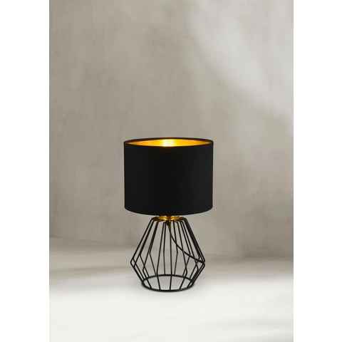 TRIO Leuchten Schreibtischlampe Chuck, Leuchtmittel wechselbar, ohne Leuchtmittel, Warmweiß, Fuß in Gitter-Optik, Schirm schwarz-gold Kombi, Höhe 37cm / Ø 20cm