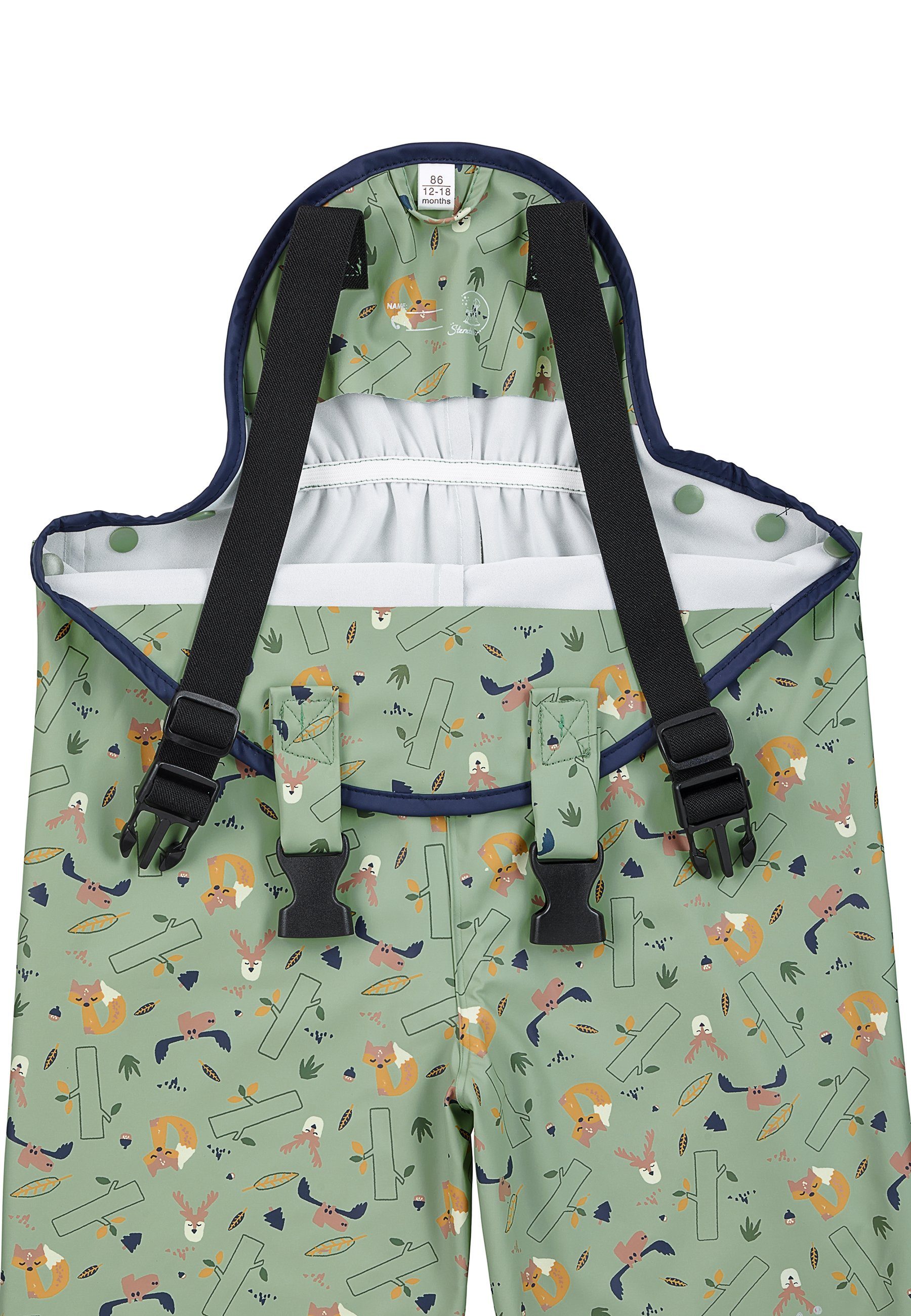 Sterntaler® Regenhose Regenträgerhose ungefüttert Waldtiere (1-tlg., Matschlatzhose mit Druckknöpfen, Regenhose mit süßen Motiven) Regenhose Wasserdicht, Matschhose mit verstellbaren Trägern