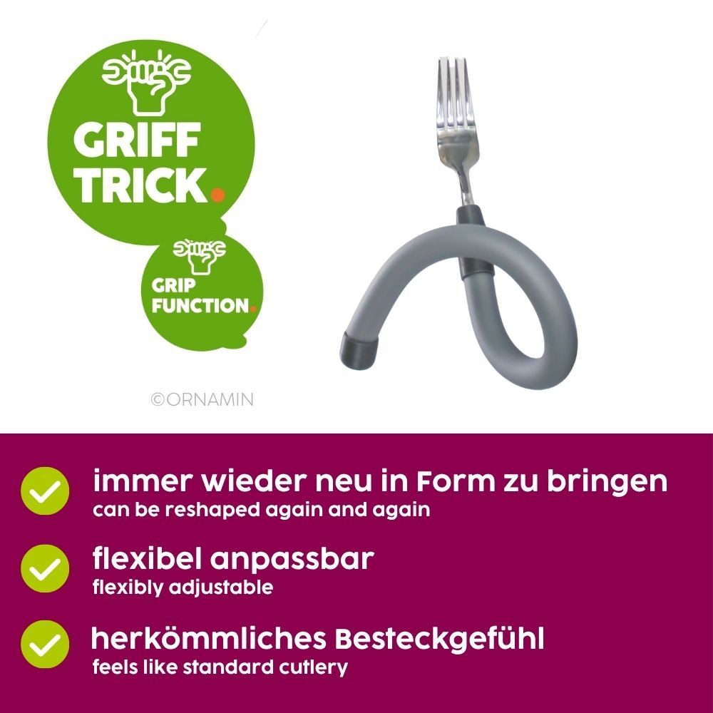 Ornamin Besteck-Set ORNAMIN Besteck-Set mit biegsamem Griff (1-tlg), 1 Personen, Esshilfe l Alltagshilfe l Spezialbesteck l verlängerter Griff