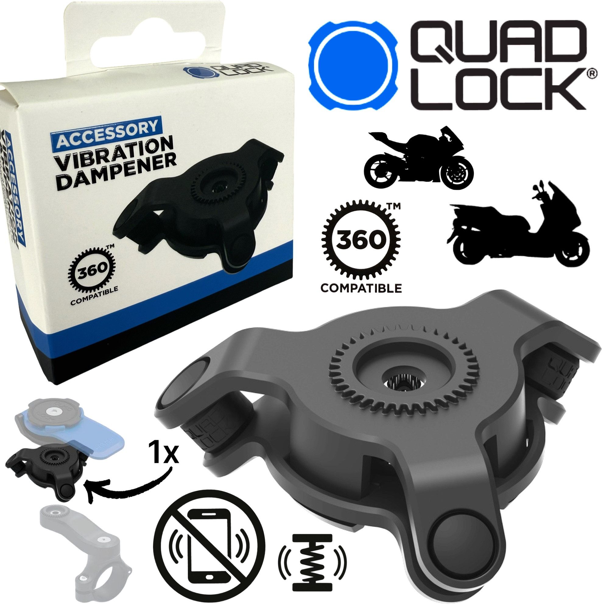 Quad Lock Handyhülle QUAD LOCK Vibration Dempener Motorrad Schwingungsdämpfer Handyhalter
