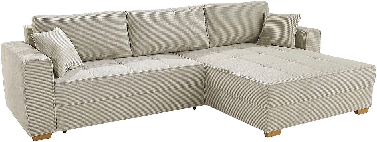 Jockenhöfer Gruppe Ecksofa Bologna, L-Form, Breite: 298 cm, Cord-Bezug, beidseitig montierbar, mit Schlaffunktion, Bettkasten & Zierkissen, …