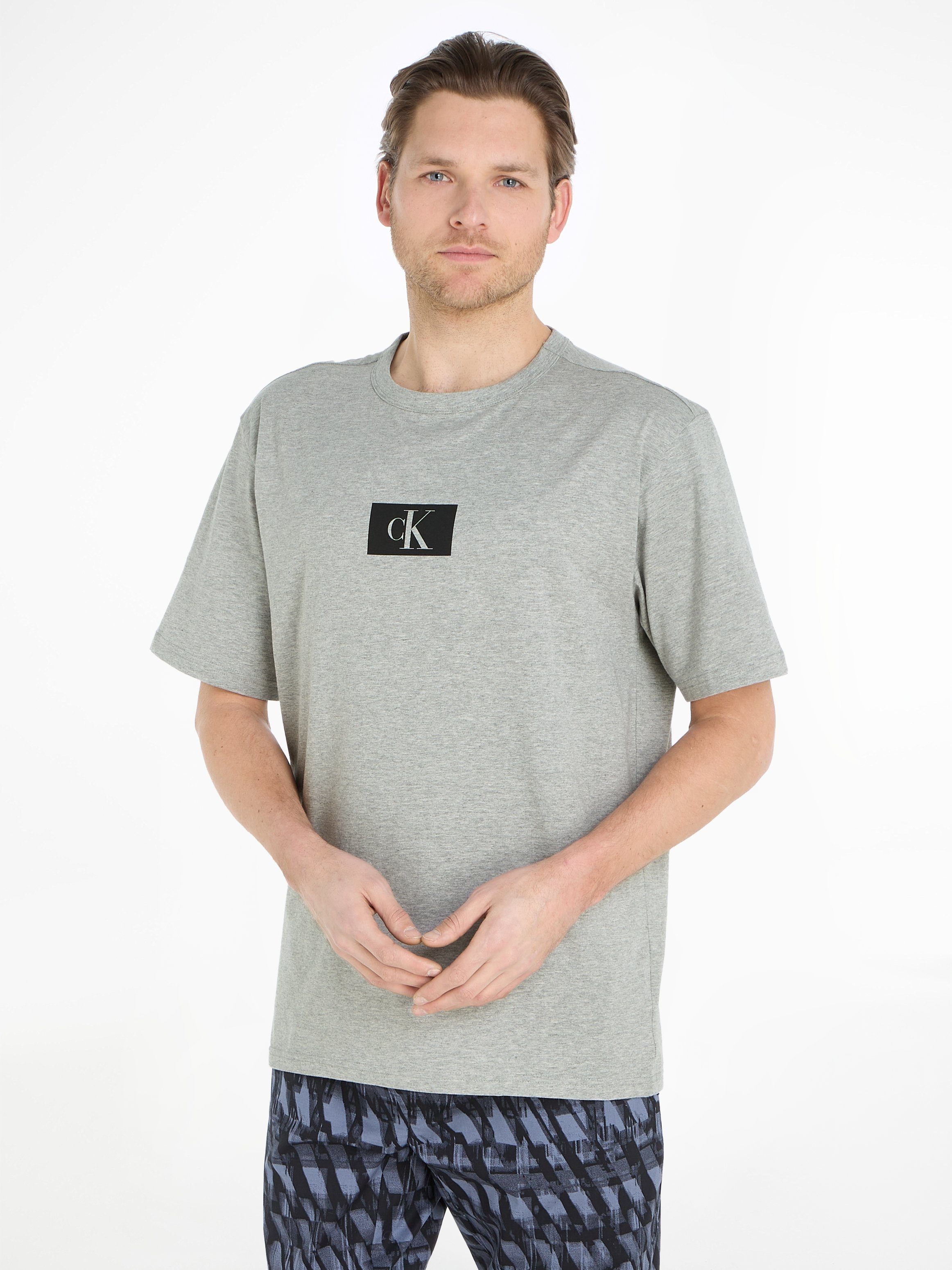 T-Shirt Calvin Logodruck Brust auf GREY-HEATHER Underwear der mit CREW Klein S/S NECK