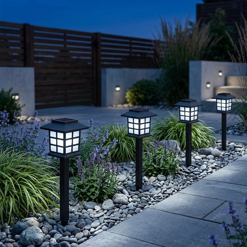 Harms Import LED Gartenleuchte, LED-Leuchtmittel fest verbaut, 4er Set LED Solar Lampen Garten Steck Leuchten Terrassen Außen