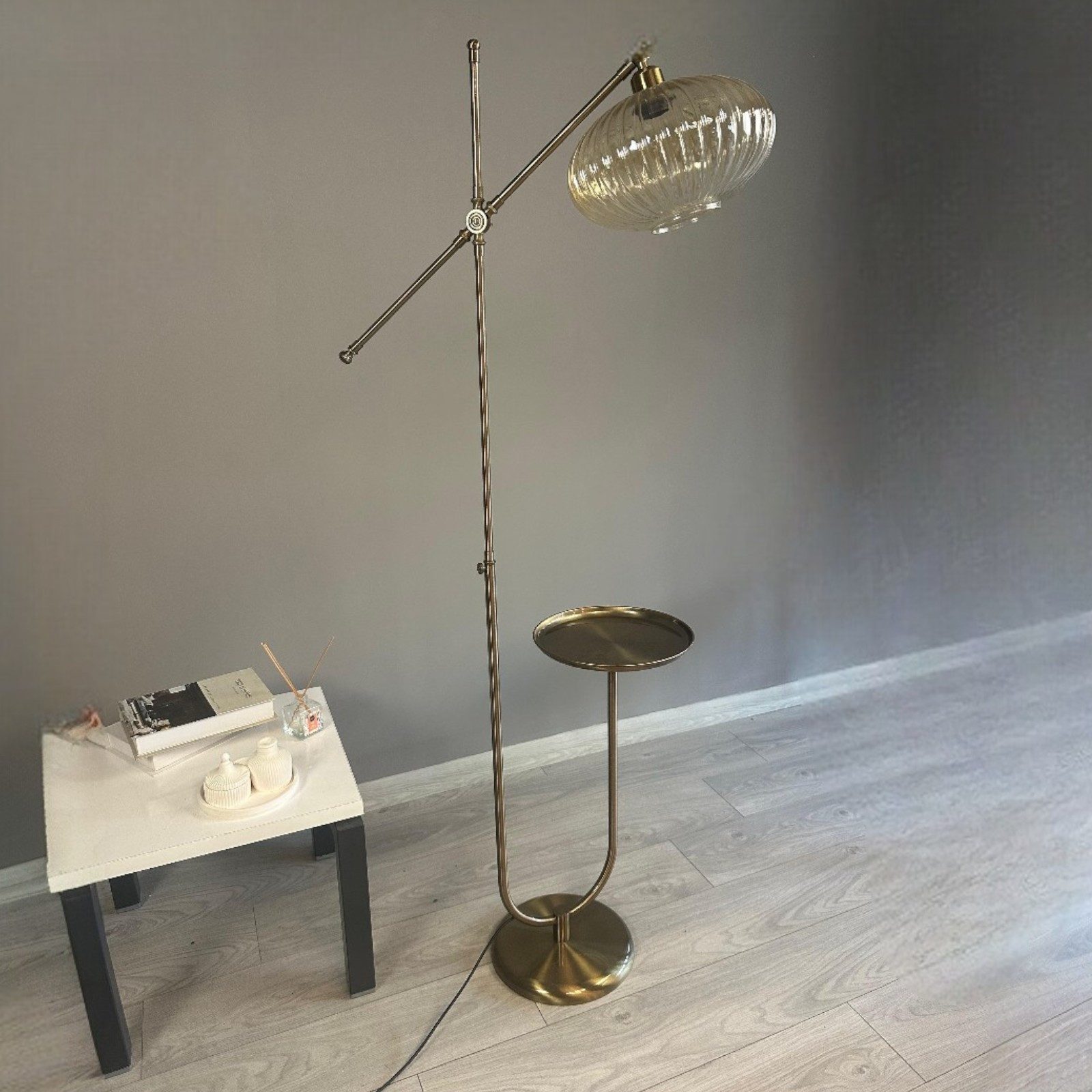 Bamyum Stehlampe Elegant Modern Dekorative Glas Stehlampe mit Ablage, ohne Leuchtmittel