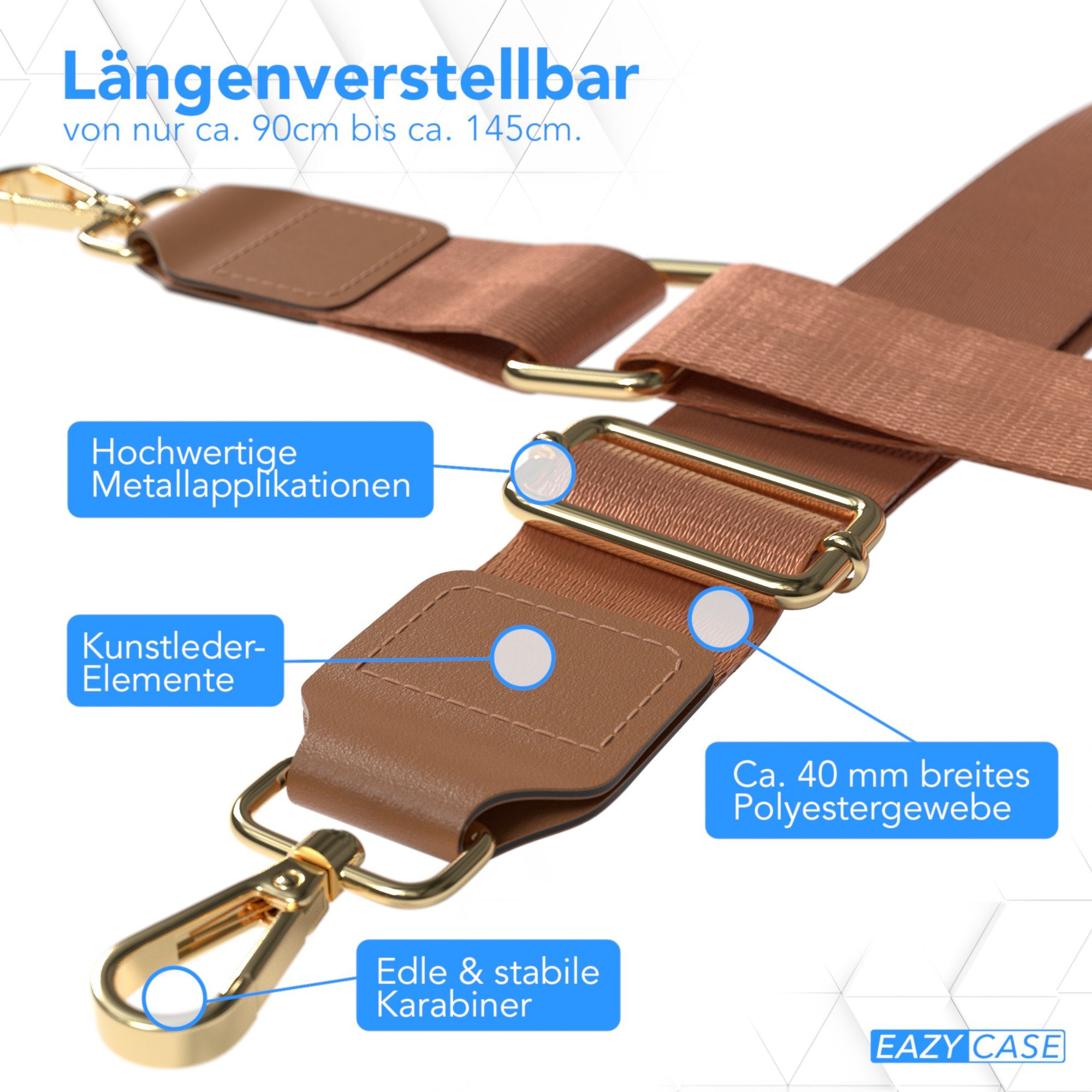 EAZY CASE Schulterriemen Schultergurte für Taschen unifarbend Schmale Gürteltasche Kordel Riemchen Taschenband Umhängetasche Braun