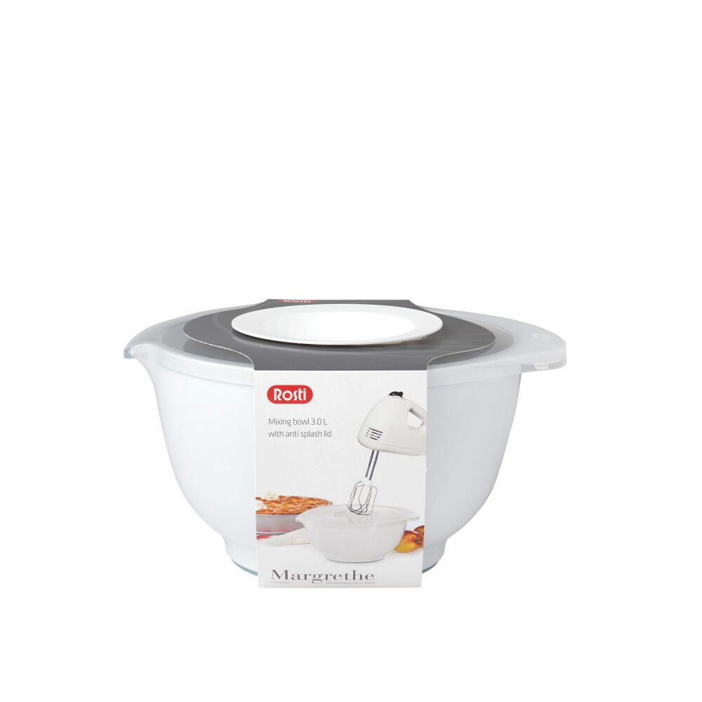 ROSTI Schüssel Margrethe New Weiß, 3 L, Durostima (technischer Thermoplast), mit Spritzschutzdeckel