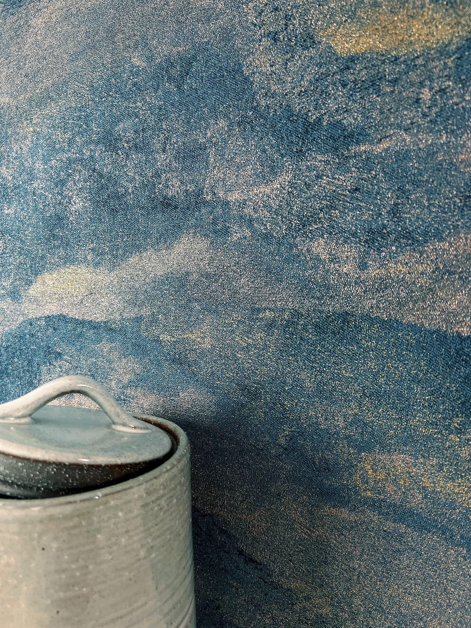Newroom Vliestapete, Blau Tapete Modern Unifarbe - Glanztapete Mustertapete Dunkelblau Metallic Uni Glamour Glitzer Metallic für Schlafzimmer Wohnzimmer Küche, Glanztapete, Mustertapete